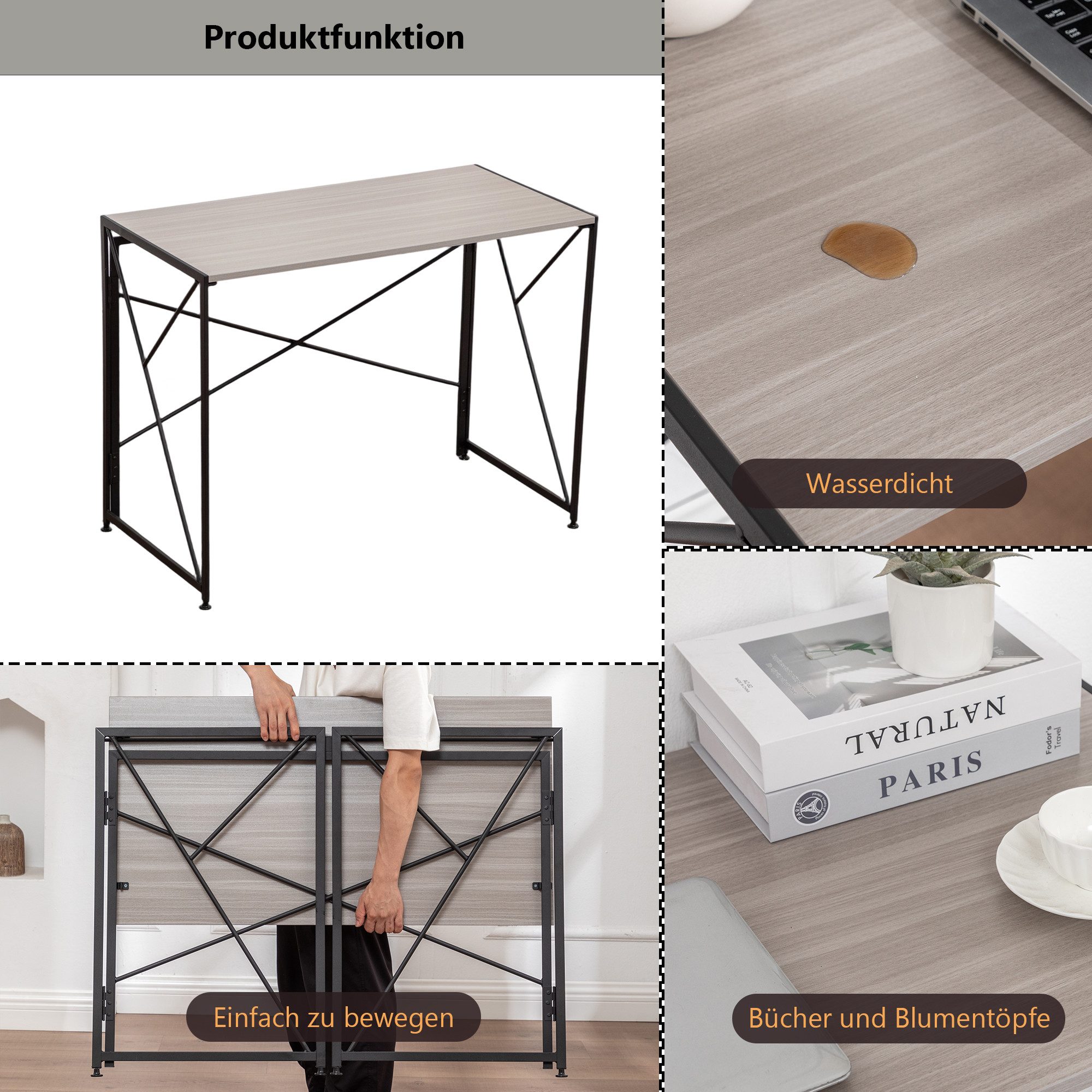 Thanaddo Computertisch Klappbar Faltbar Schreibtisch 100 cm Bürotisch (Packung, 1 Tisch), Breite 99cm;Klapptisch