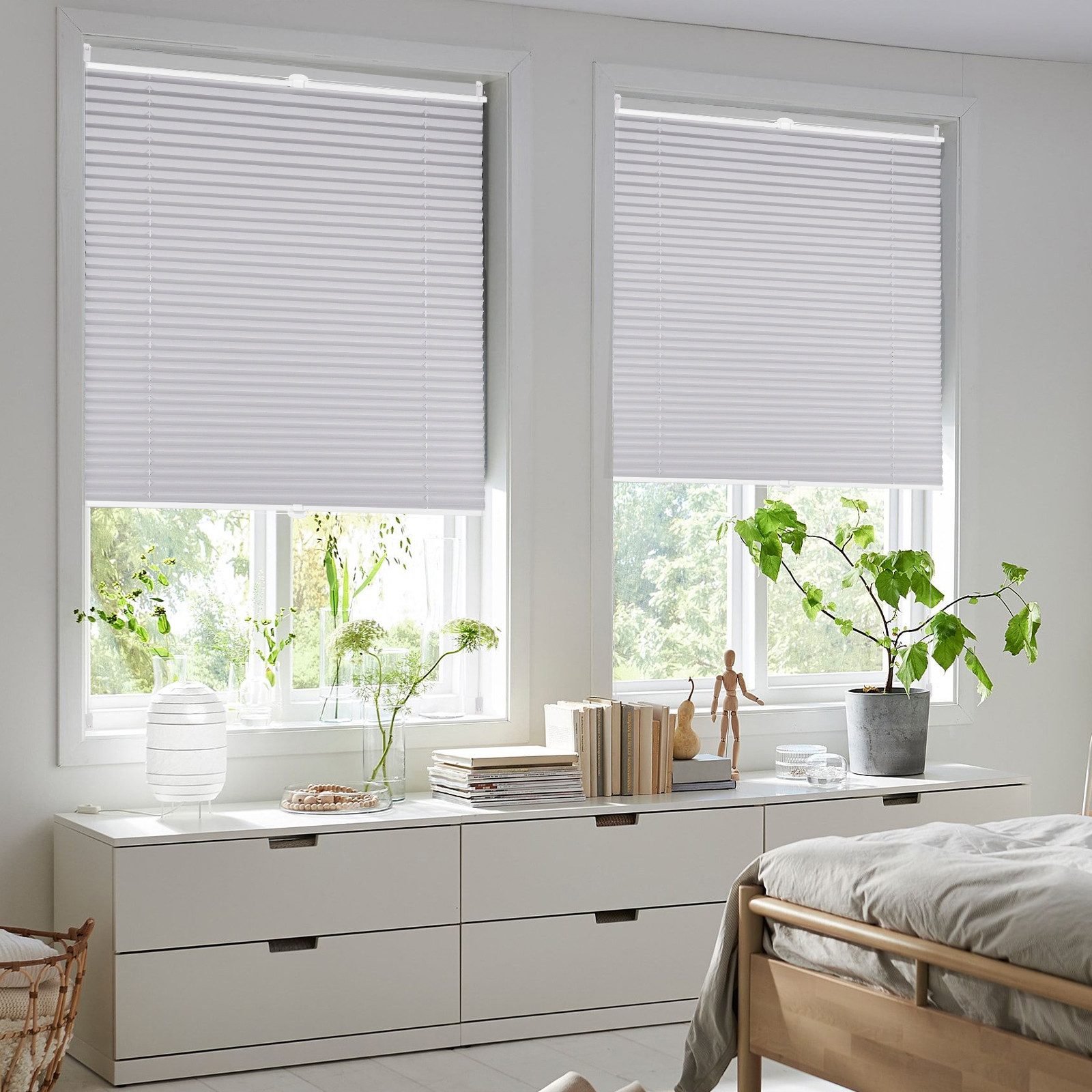 Sekey Plissee Plissee ohne Bohren Klemmfix verspannt für Fenster & Tür Lichtschutz, blickdicht, Klemmfix, Faltenstore Klemmfix Lichtschutz und Sichtschutz 50x130cm Hellgrau