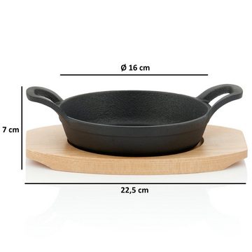 BBQ-Toro Servierpfanne Gusseisen Servierpfännchen mit Holzunterlage (6 Stück), Ø 16cm, Gusseisen