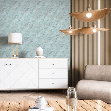 Newroom Vliestapete, Türkis Tapete Modern - Grau Türkis Grafisch Geometrisch für Wohnzimmer Schlafzimmer Küche