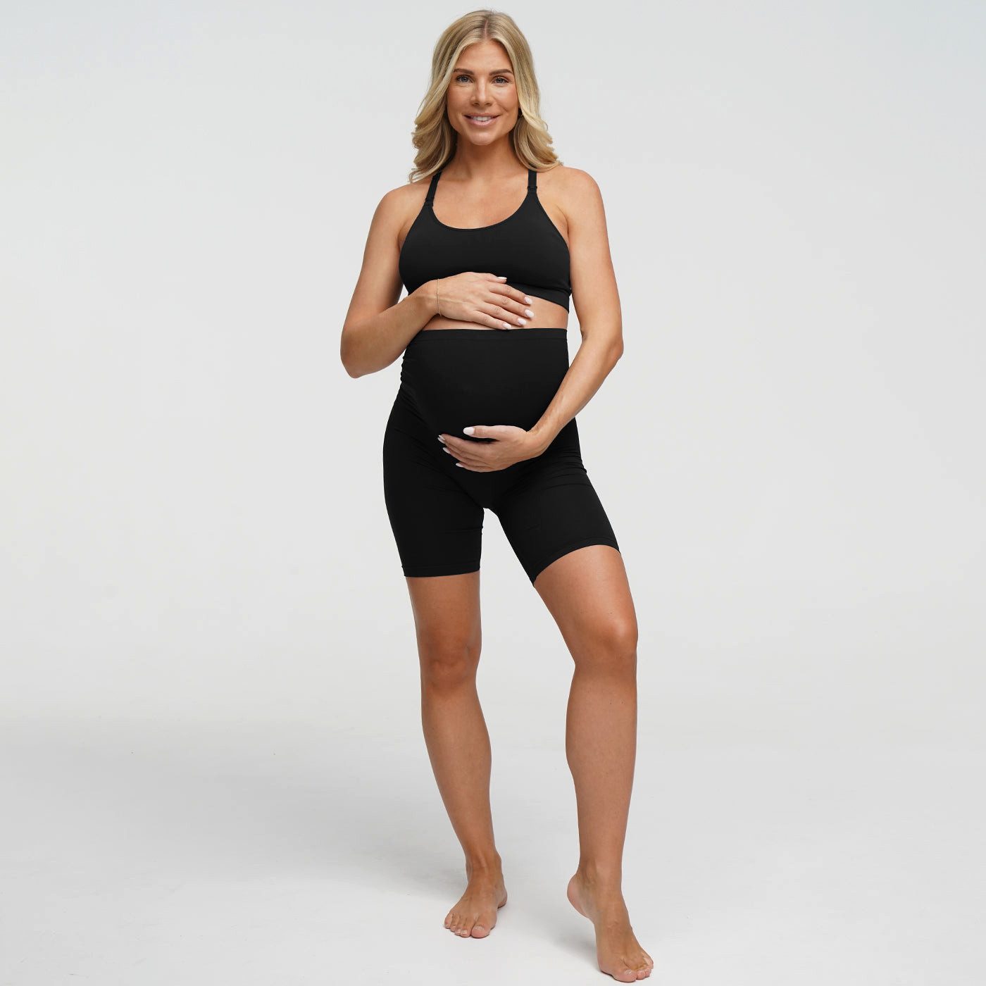 Umstandsleggings Seamless Umstandsshorts mit hohem Bund-Schwarz-2XL
