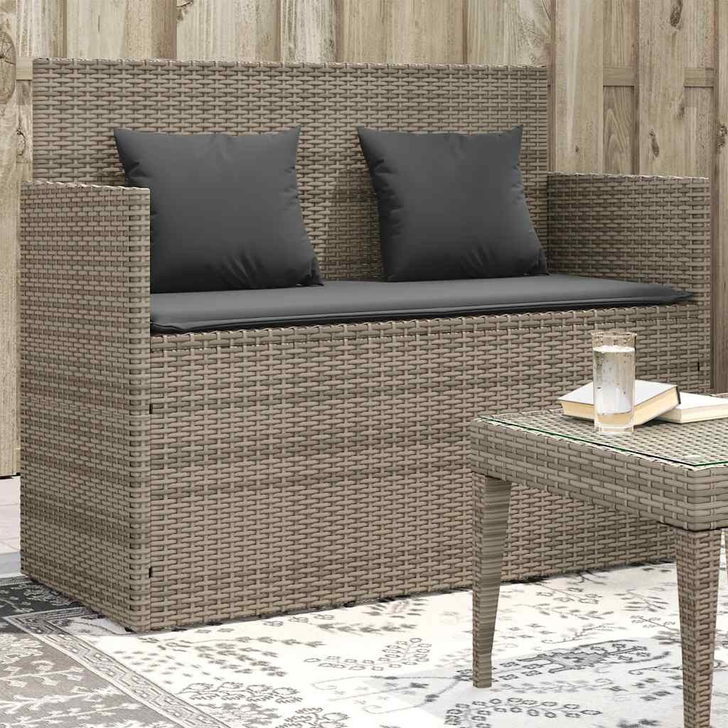 vidaXL Gartenbank Gartenbank mit Kissen Grau Poly Rattan (1-St)