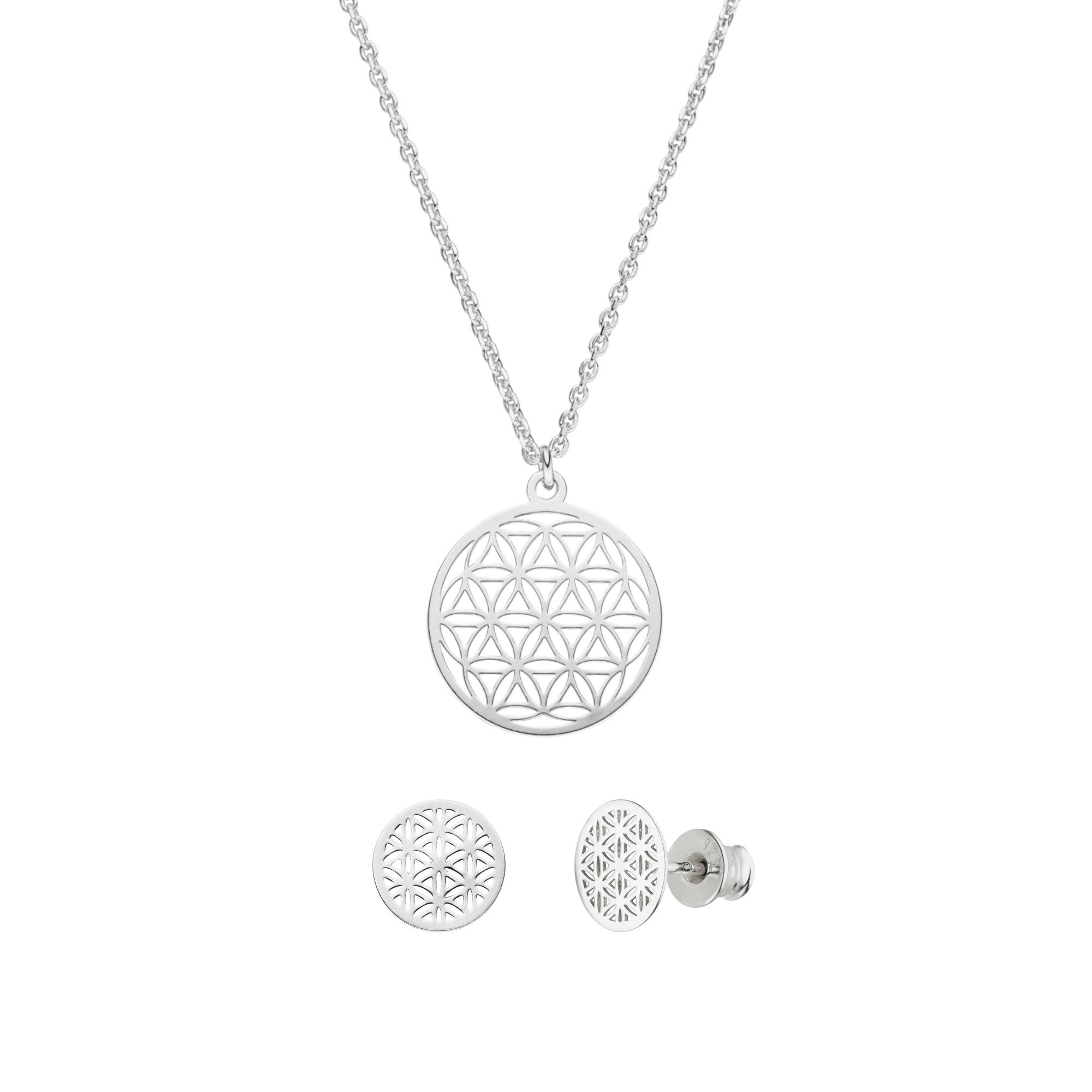 SCHOSCHON Schmuckset Lebensblume Schmuckset Halskette Ohrstecker 925 Silber (Set Hals- und Ohrschmuck, inkl- Schmuckschachtel), minimalistischer Blume des Lebens Schmuck