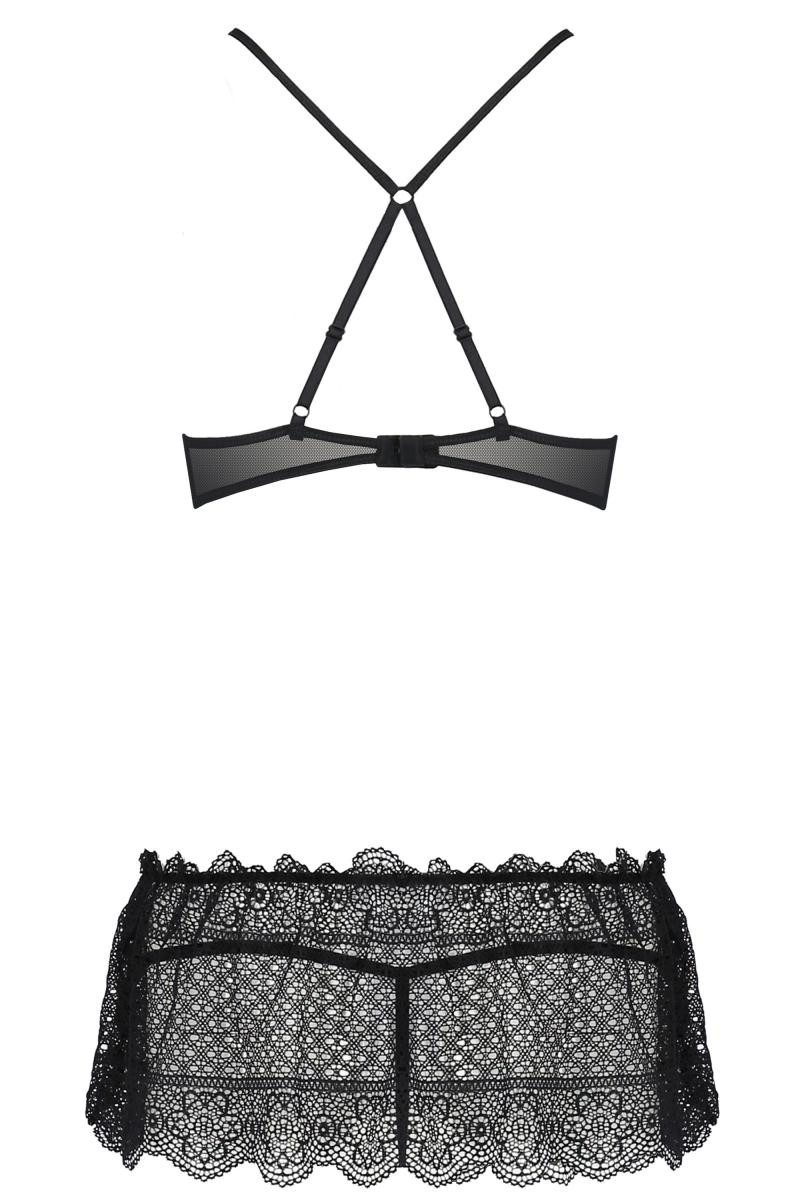 Passion Dessous Camicia Hana – Corsetto In Microrete Nera, Spalline Regolabili, Giarrettiere Rimovibili, Taglie S-M, L-XL, XXL-XXXL
