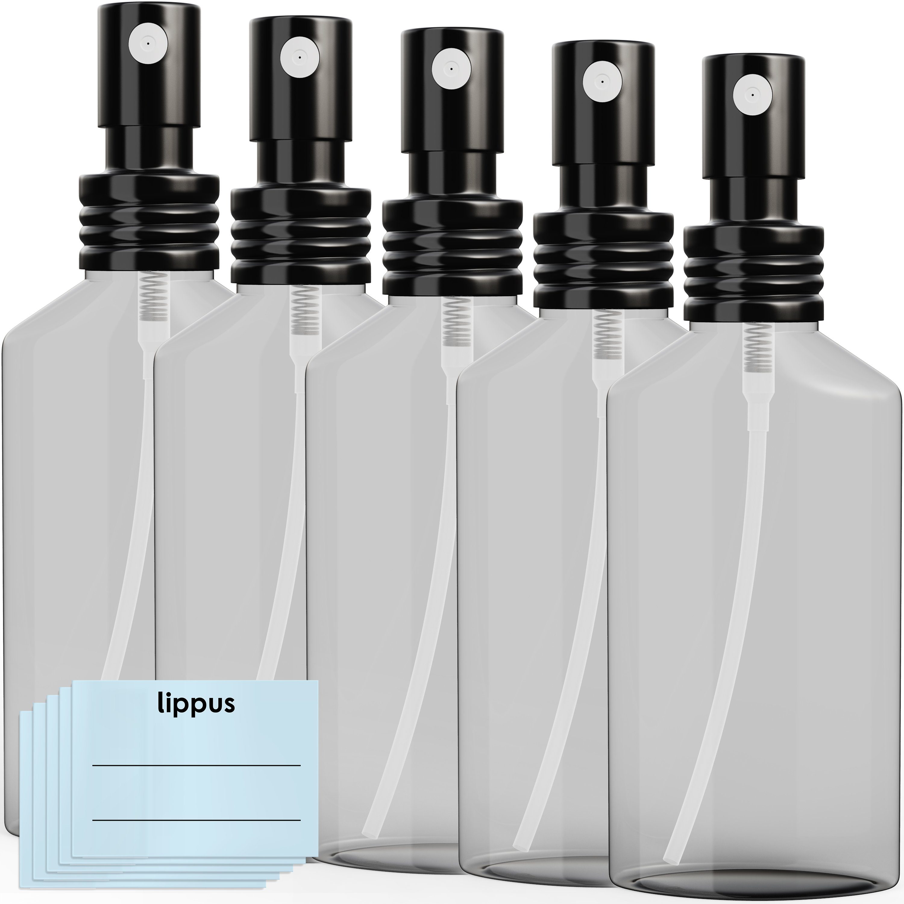 lippus Sprühflasche lippus Sprühflasche klein [5x] 50ml + Etiketten + rPET, Metallsprüher, (5 Spruehflaschen, 5-tlg., 5 Sprühflaschen 50ml), Metall Sprühkopf