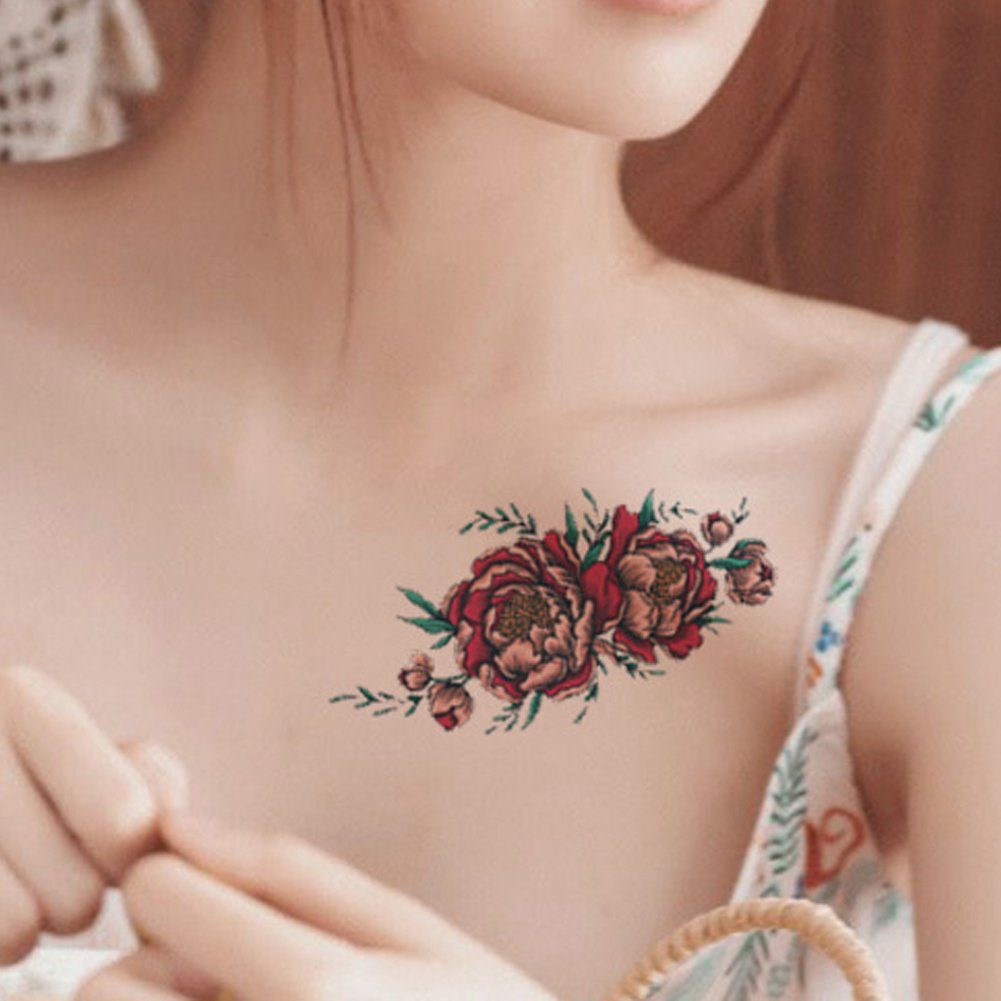 Rose Frauen,Körper, 12 Schmuck-Tattoo skizzierendes Temporäres Pfingstrose,temporäre Blume Tattoo,für Tattoos Arm, KSYLH Tattoo,sexy