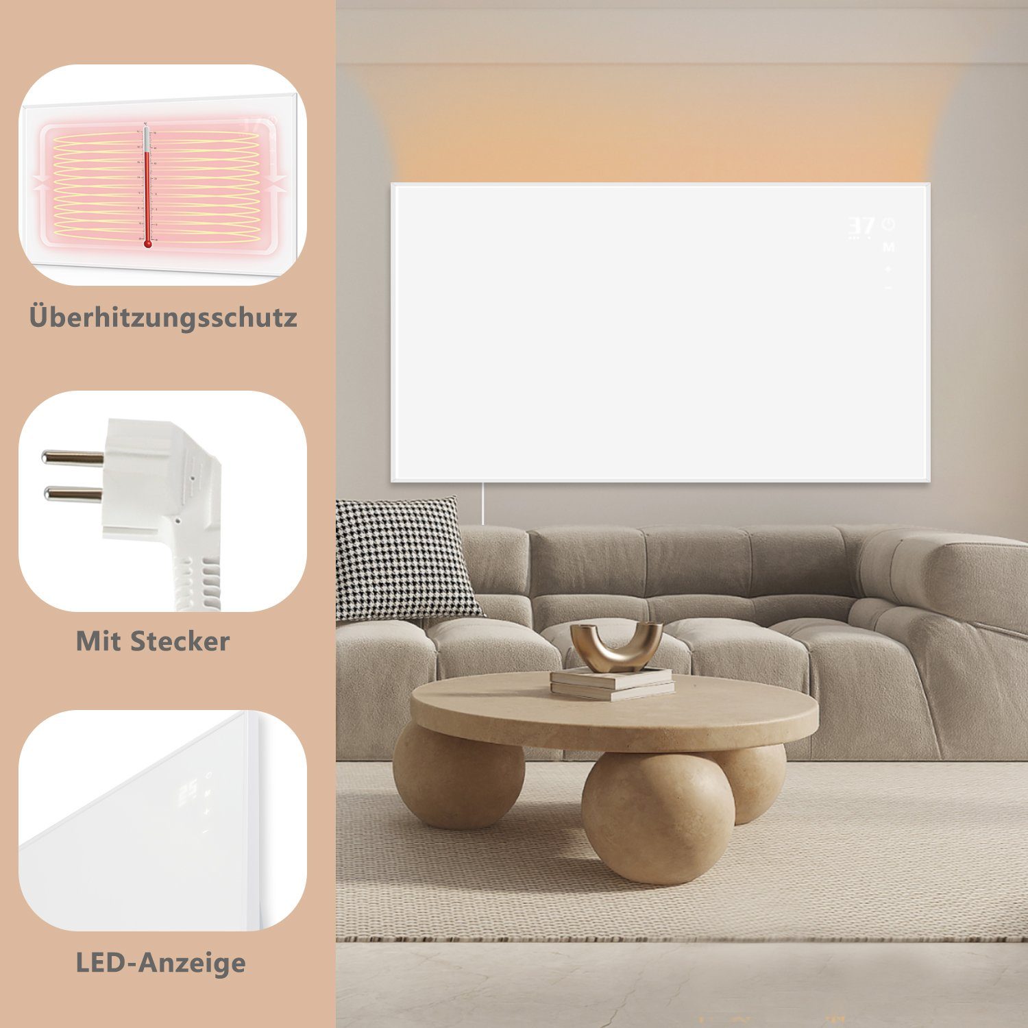 ZMH Infrarotheizung mit Thermostat Wandheizung 450W Elektroheizung mit Fernbedienung, Energiesparend Elektroheizkörper Wandmontage Heizgerät