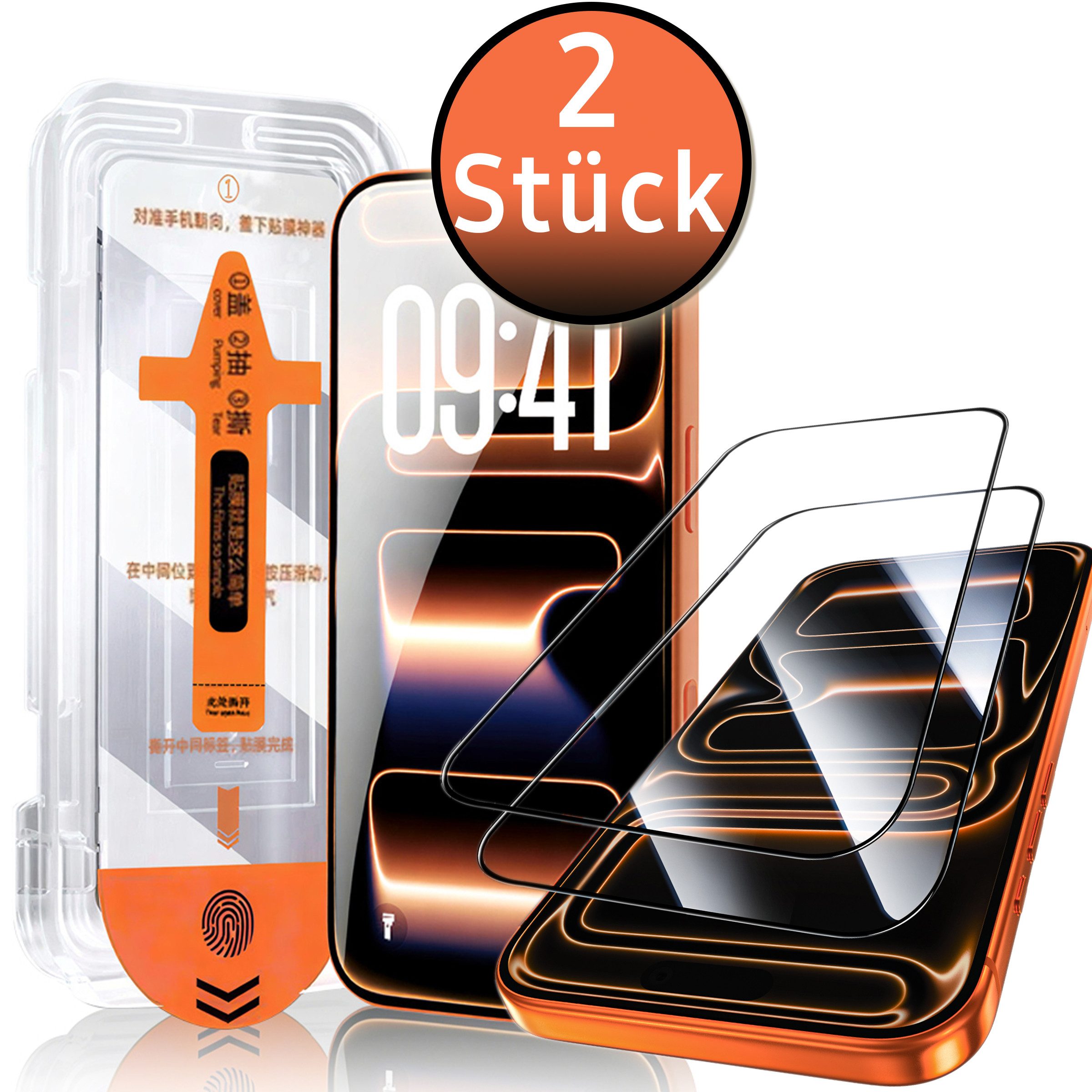TK-Handel Displayschutzfolie panzerglas 9H Montagehilfe Schutzglas Schutzfolie Glas Folie für iPhone 17 Pro, Displayschutzfolie, Displayschutz, Hartglas, Displayfolie, screen Protector, display, Echt Glas, 9H gehärtet, Handyschutz, full cover, 2 Stück, handyfolie, Glasfolie, Panzerfolie, Schutzglas, 9H