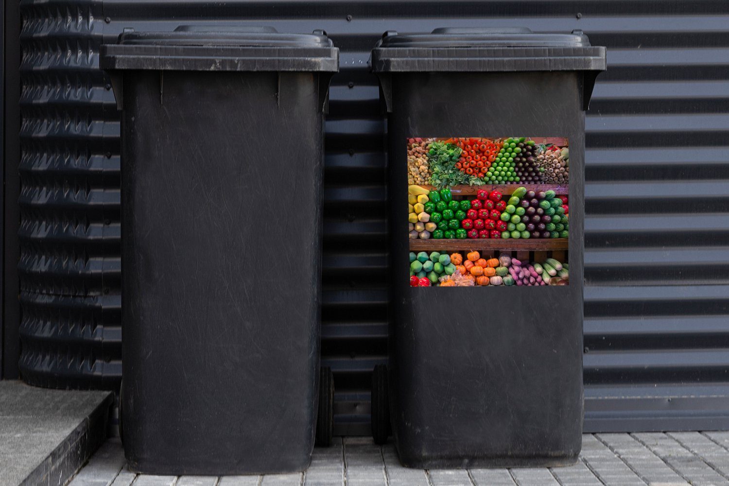 Container, - Abfalbehälter - Stand Mülleimer-aufkleber, Obst St), Thailand Sticker, MuchoWow Wandsticker (1 Gemüse - Mülltonne,