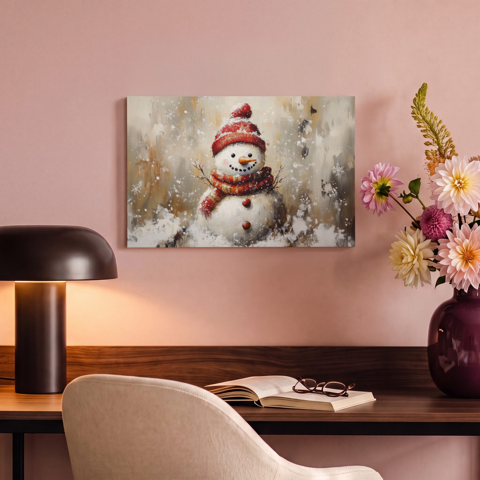 OneMillionCanvasses® Leinwandbild Schneemann - Winter - Schnee - Beige, Fotodruck (1 St), Wandbild, Deko Schlafzimmer Wohnzimmer Flur 20x20 cm – Bild 4 von 5