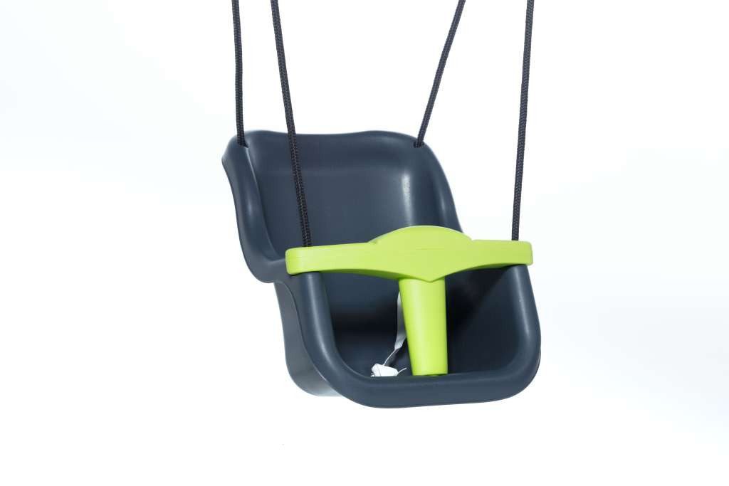 DICE Babyschaukelsitz Kunststoff-Babyschaukel Anthrazit/Grün mit schwarzem geflochtenem Seil, {<!-- -->{ Vorgang.EigeneFelder.Otto.Besondere_Merkmale }}