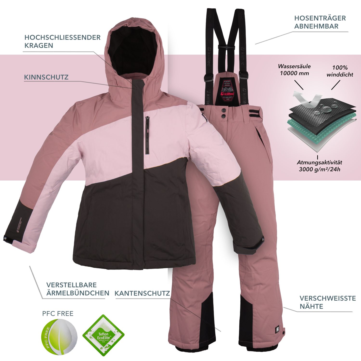 Killtec Skianzug Mädchen Skijacke + Skihose, atmungsaktiv - wasserdicht - mit Schneefang