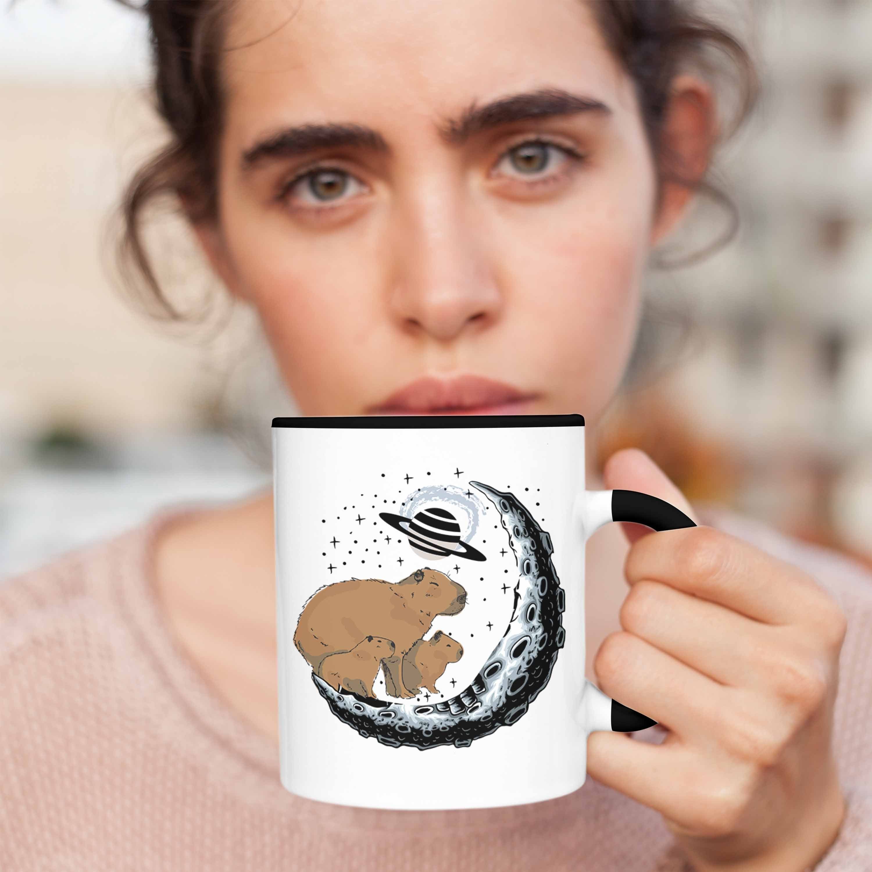 Tasse Galaxie Tasse Schwarz Kaffeetasse Geschenk Capybara Tier für Capybara Capybara Trendation