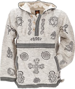 Guru-Shop Sweater Goa Kapuzenshirt, Baja Hoodie - hellgrau Hippie, Ethno Style, alternative Bekleidung