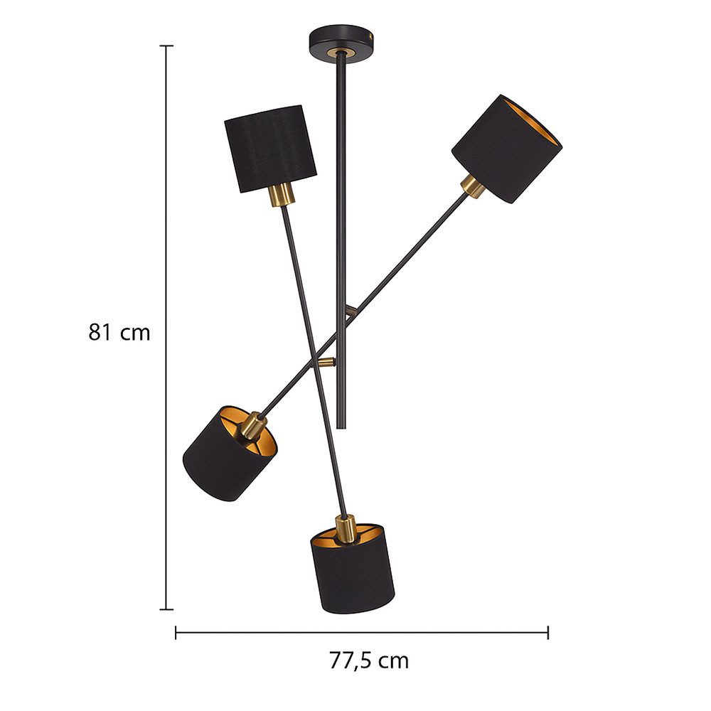 WOFI Deckenleuchte, Leuchtmittel nicht inklusive, Pendelleuchte Hängelampe Deckenlampe Metall Stoff 4 Flammig
