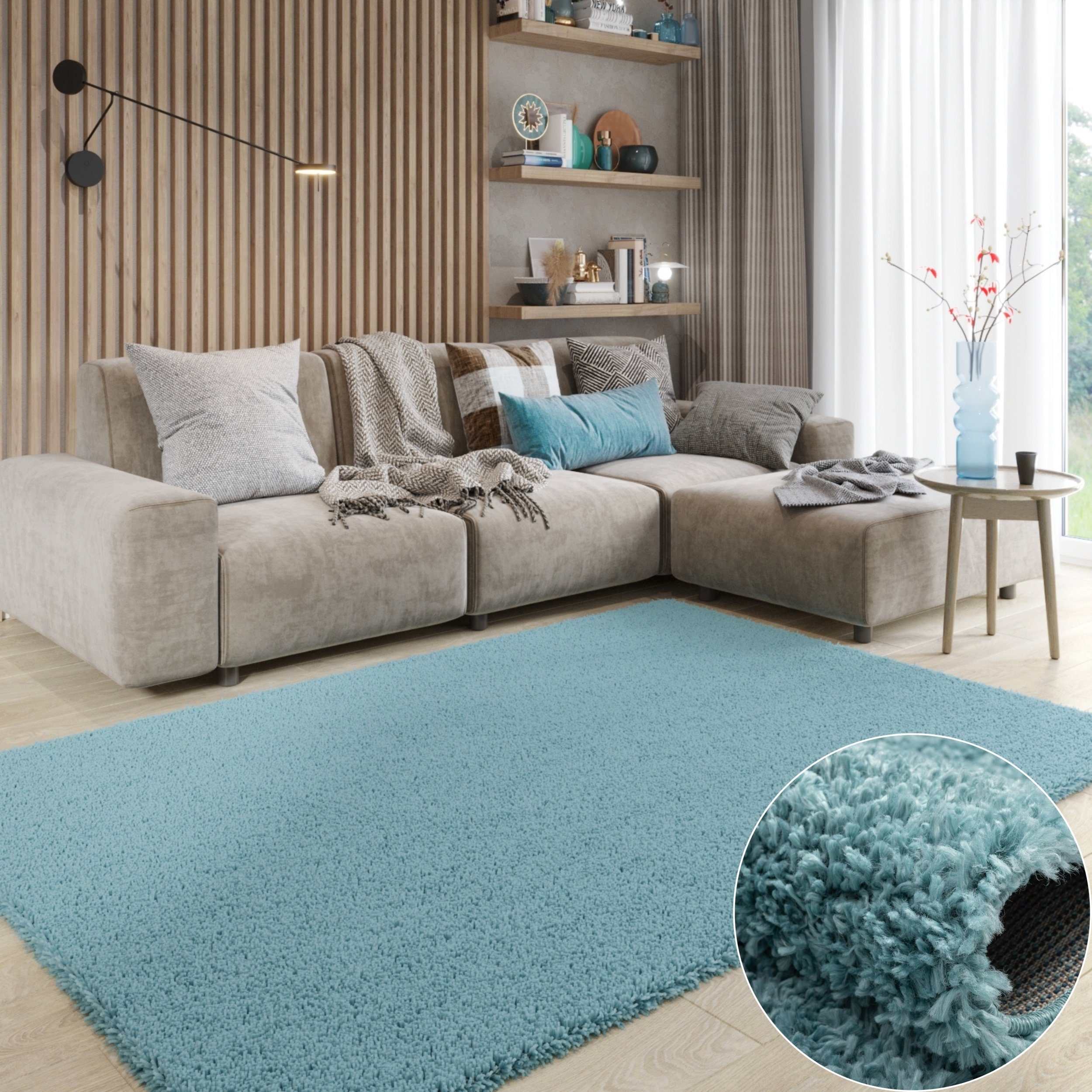 Wohnando Teppich MY-RUG Hochflorteppich Shaggy Star 90x60cm, rechteckig, Höhe: 38 mm, einfarbig, leicht glänzend, extra flauschig