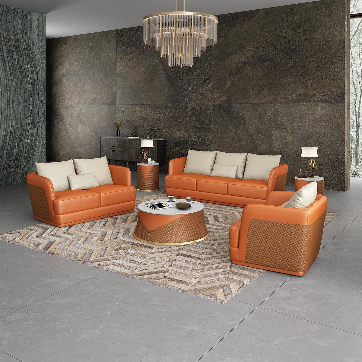Set 3 Design Modern Sofa Sofagarnitur Wohnzimmer-Set, Couch Polster JVmoebel Orange Sitzer 1 Couchen