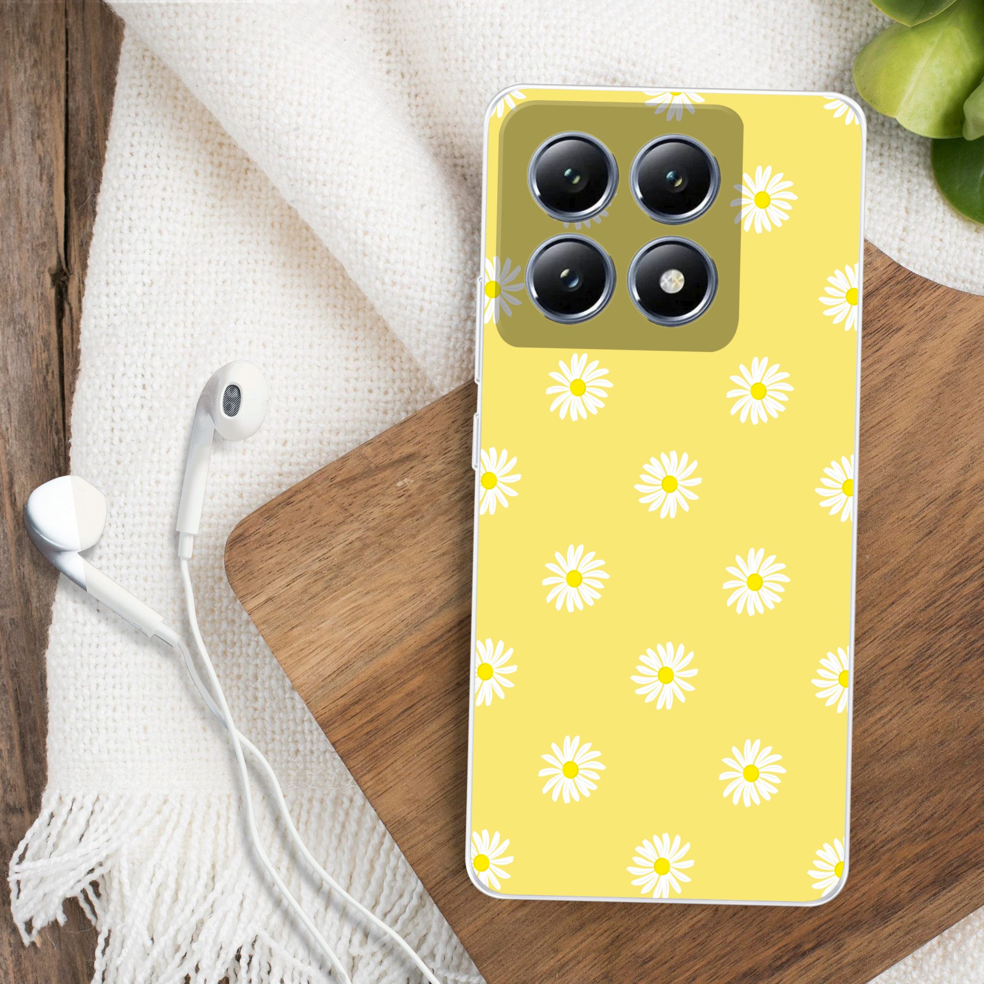 MuchoWow Handyhülle für Xiaomi 14T Gänseblümchen - Pastell - Weiß - Gelb - Blumen, Handy Case, Silikon, Bumper Case Dünn