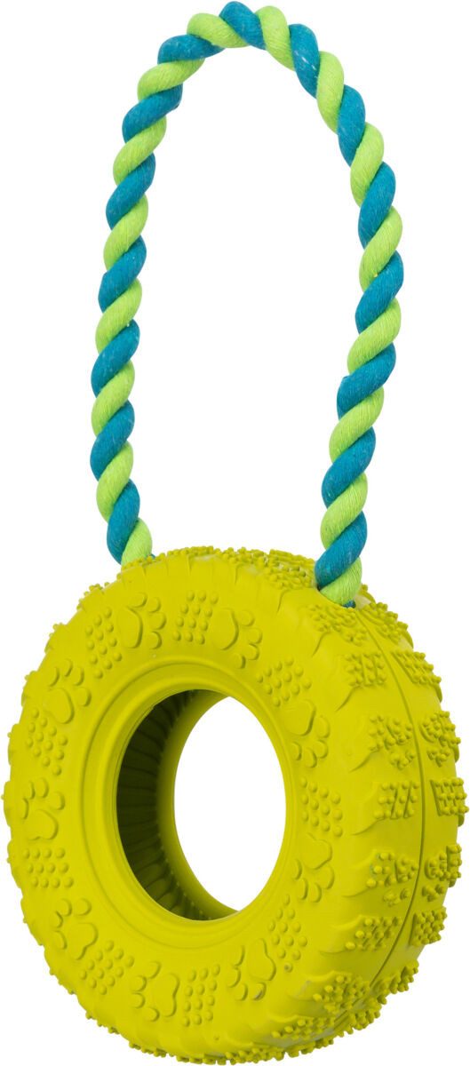 TRIXIE Tiertau Hundespielzeug Reifen am Tau - lime - ø 15/31 cm, Gummi, Tau