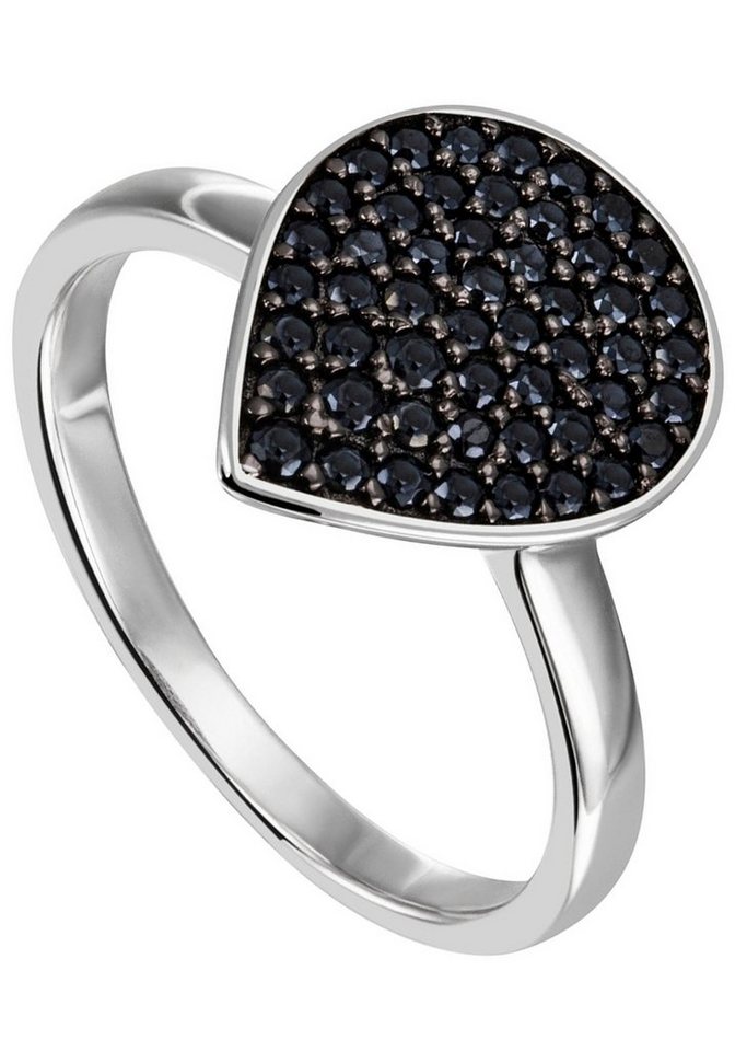 JOBO Fingerring Tropfen-Ring mit 51 schwarzen Zirkonia, 925 Silber