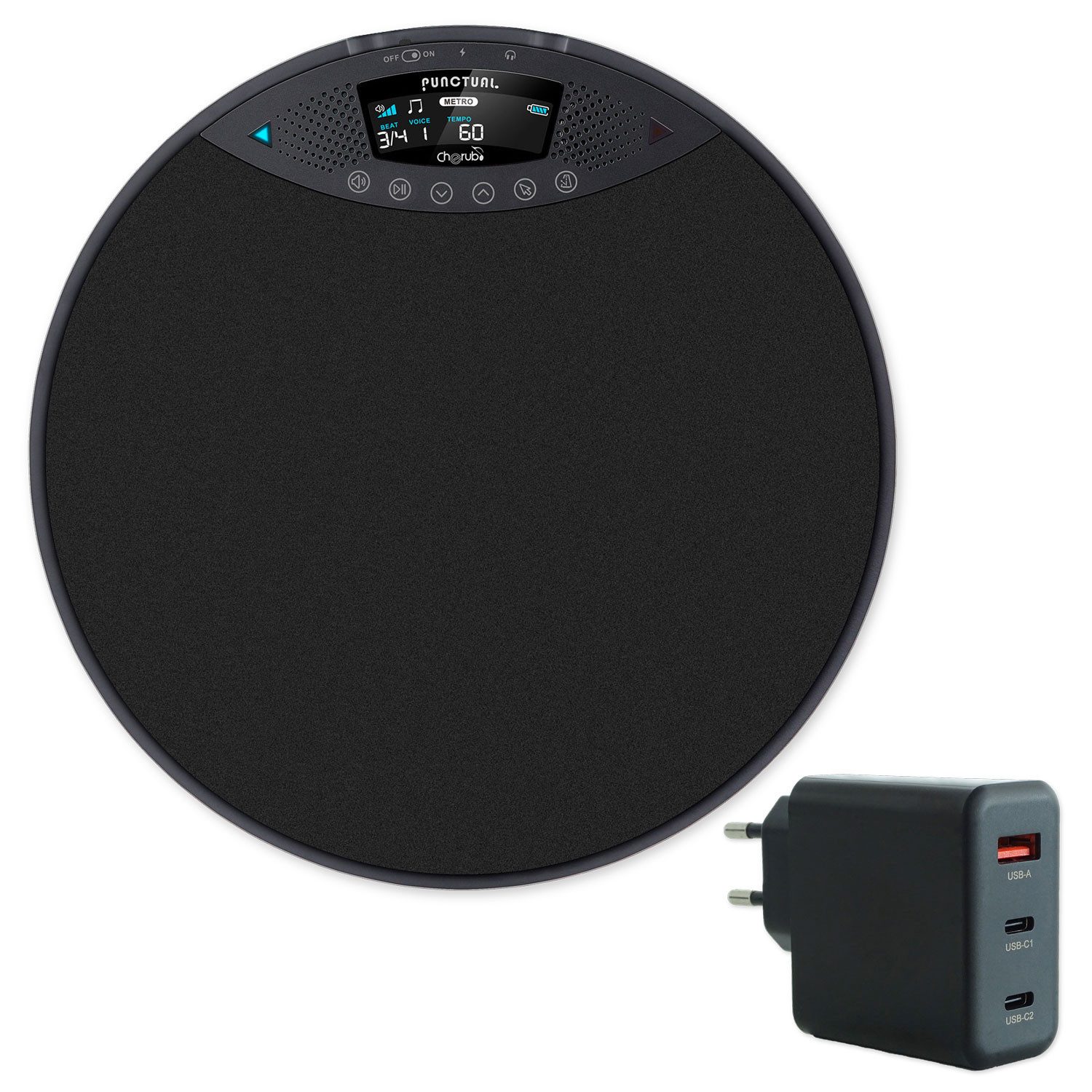 Cherub Schlagzeug Cherub Übungspad DP-970 elektronsiches Drum-Pad mit Ladegerät,Vorteils-Set mit Ladegerät, 1-St., Aufwärmen vor Auftritten, Vorteils-Set mit Ladegerät