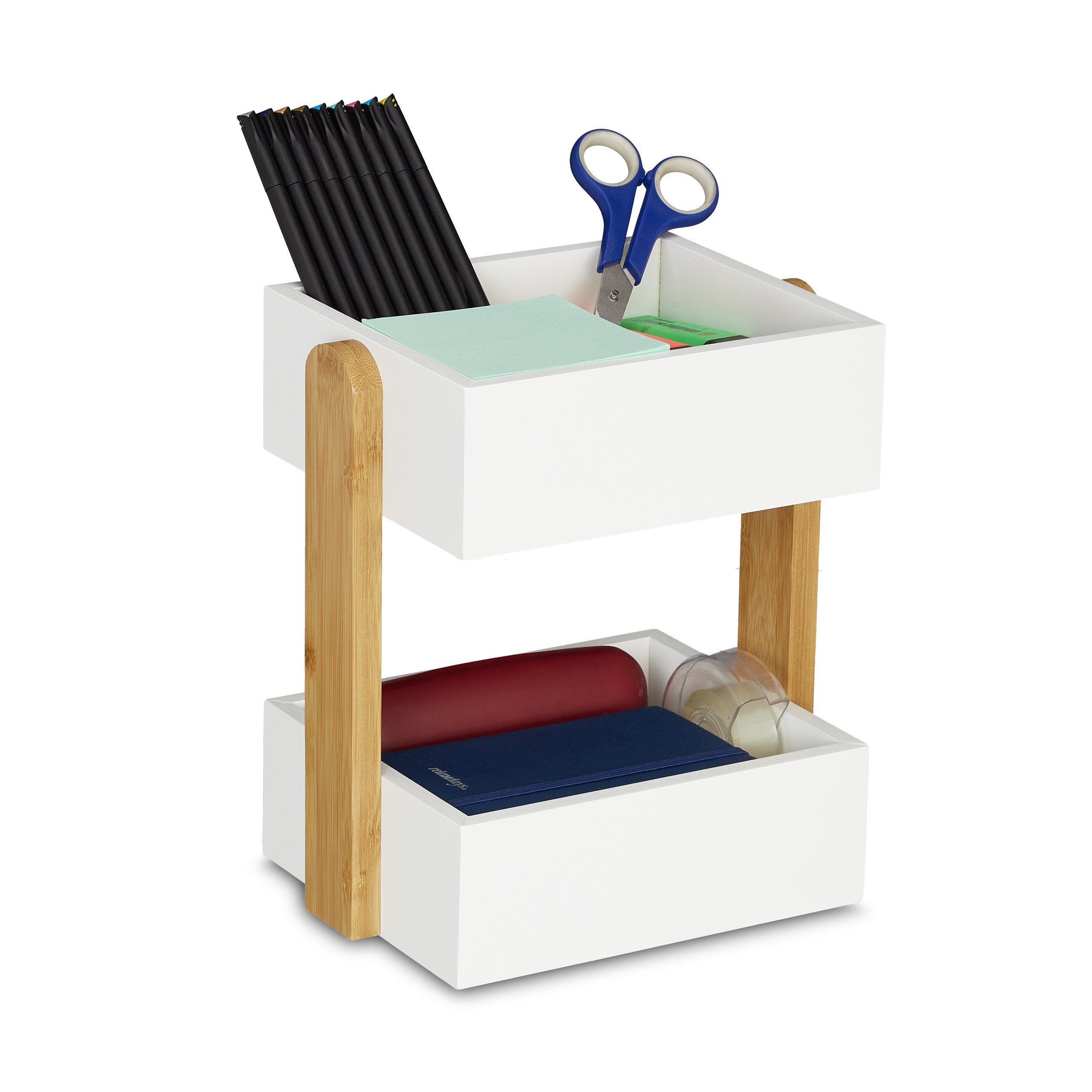 relaxdays Schreibtischaufsatz Schreibtisch Organizer 2 Fächer, günstig online kaufen