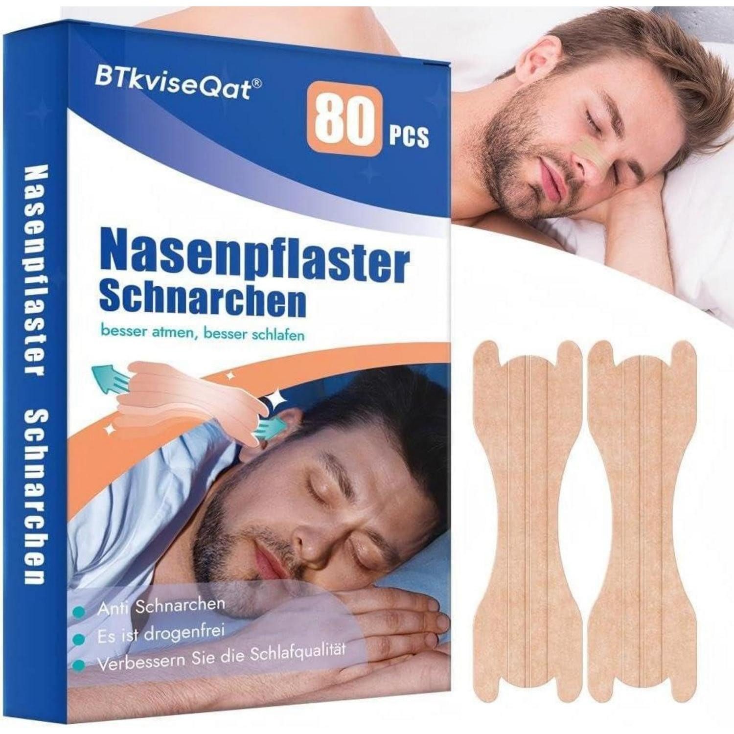 BTkviseQat Schnarchstopper Nasenpflaster Schnarchstopper Nose Strips Anti Schnarch Nasenstrips 80