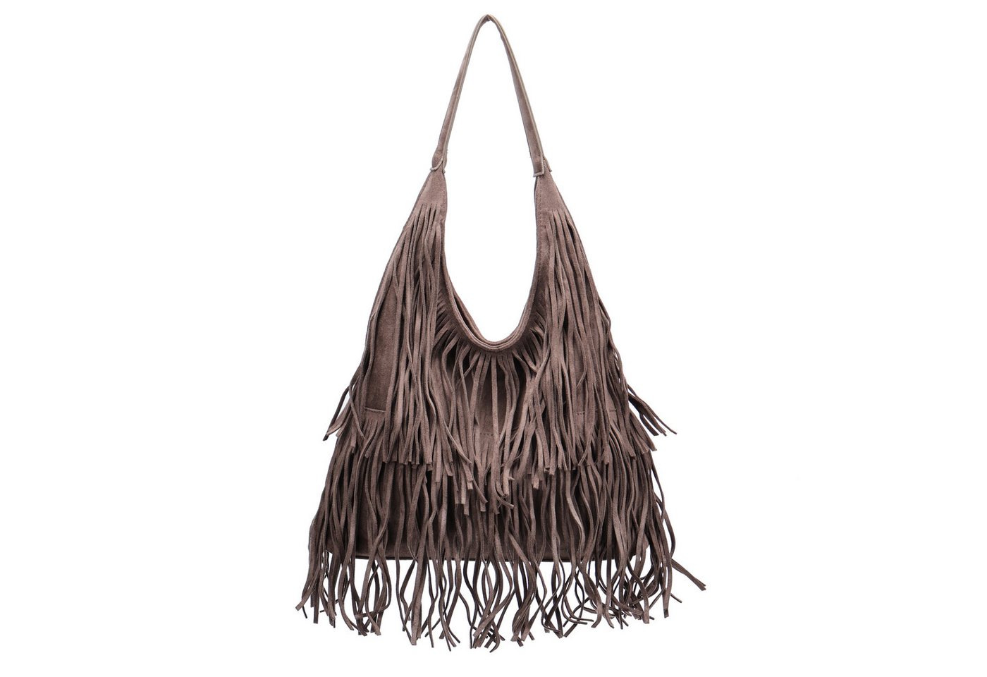 MIRROSI Shopper Damen Fransen Schultertasche Wildleder-Optik aus Polyester (Boho Hobo Bag mit Reißverschluss & Innenfach, ca. 39 x 12 x 33 cm), Neue Kollektion Herbst/Winter 2026