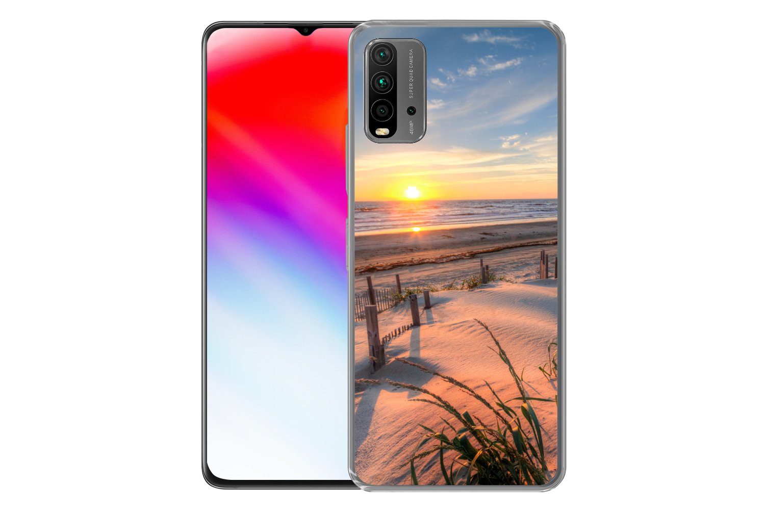 MuchoWow Handyhülle für Xiaomi Redmi 9T Strand - Meer - Düne - Sonnenuntergang - Landschaf, Phone Case, Silikon, Schutzhülle Dünn