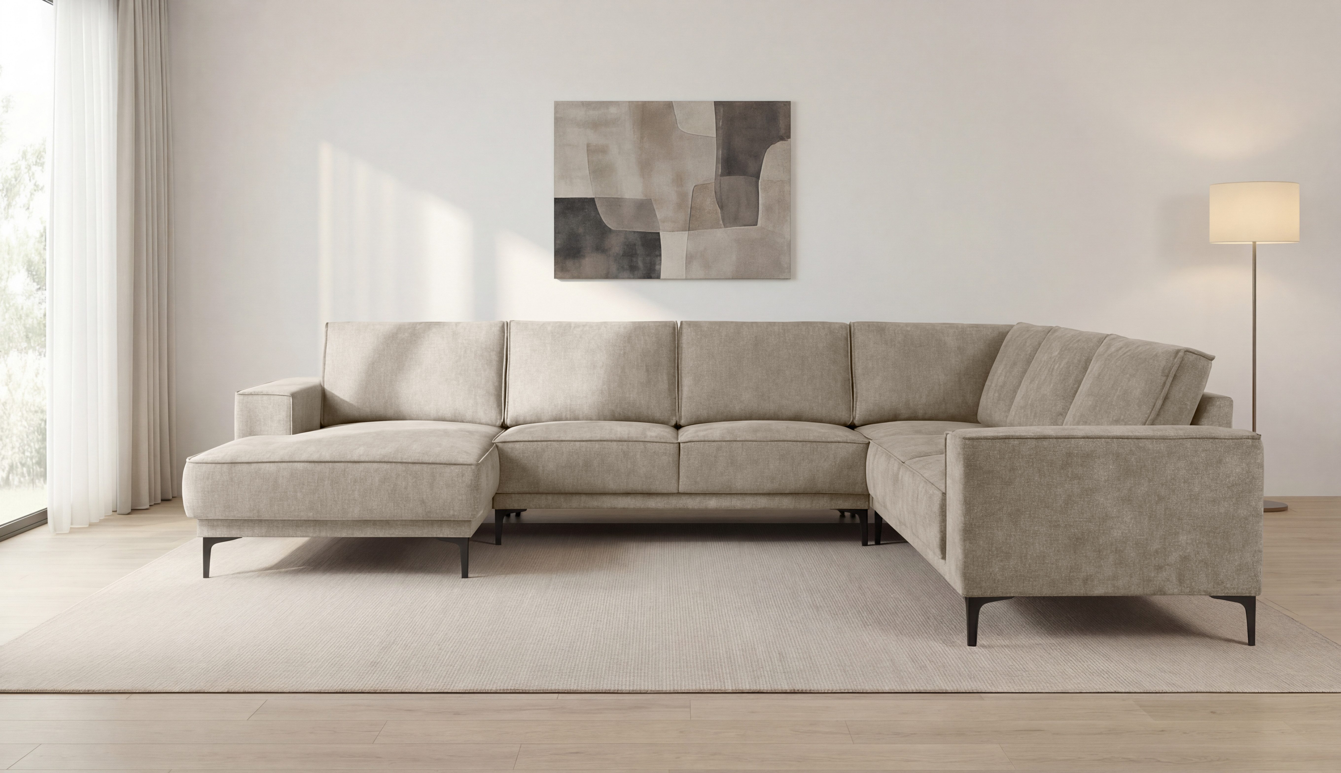 OTTO home Wohnlandschaft OLAND U-Form, XXL, B: 342 cm, Skandi-Design, Skandi-Design in Struktur, Flachgewebe, Luxus-Microfaser, Boucle