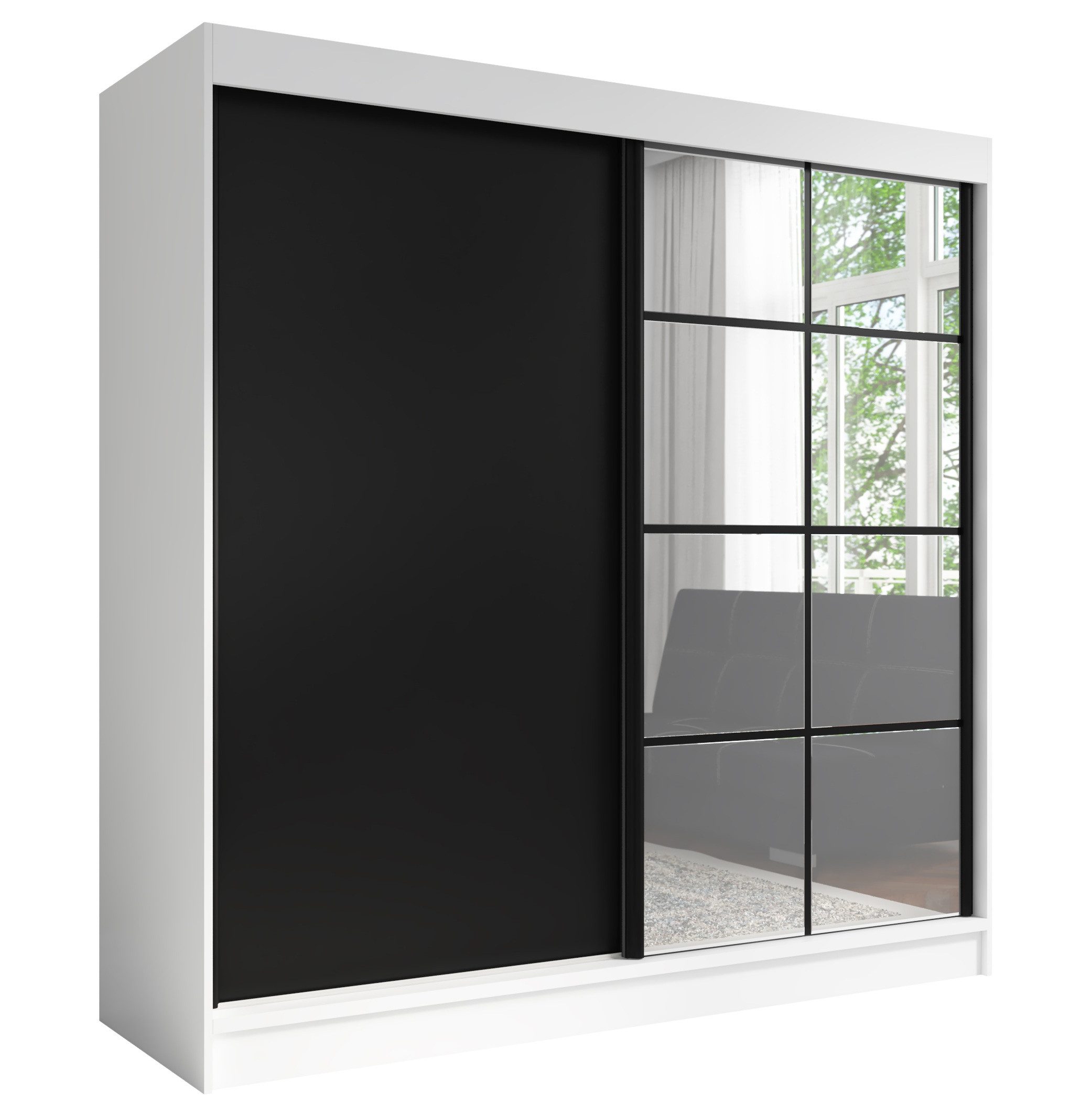 A&J MöbelLand GmbH Schiebetürenschrank TAVIRO 2-türiger Kleiderschrank mit Spiegel (TOP ANGEBOT! Geräumiger Schrank mit einer Breite von 200 cm und Spiegel, ideal zur Aufbewahrung von Kleidung und Accessoires. 3 Schubladen und viel Stauraum. TOP PRODUKT!