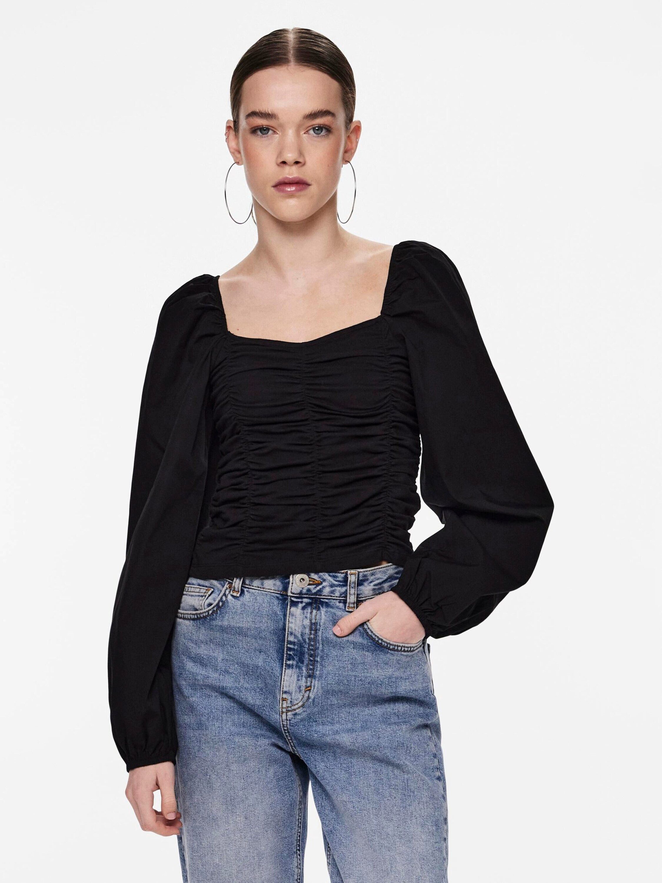 pieces Langarmbluse Malysia (1-tlg) Drapiert/gerafft günstig online kaufen