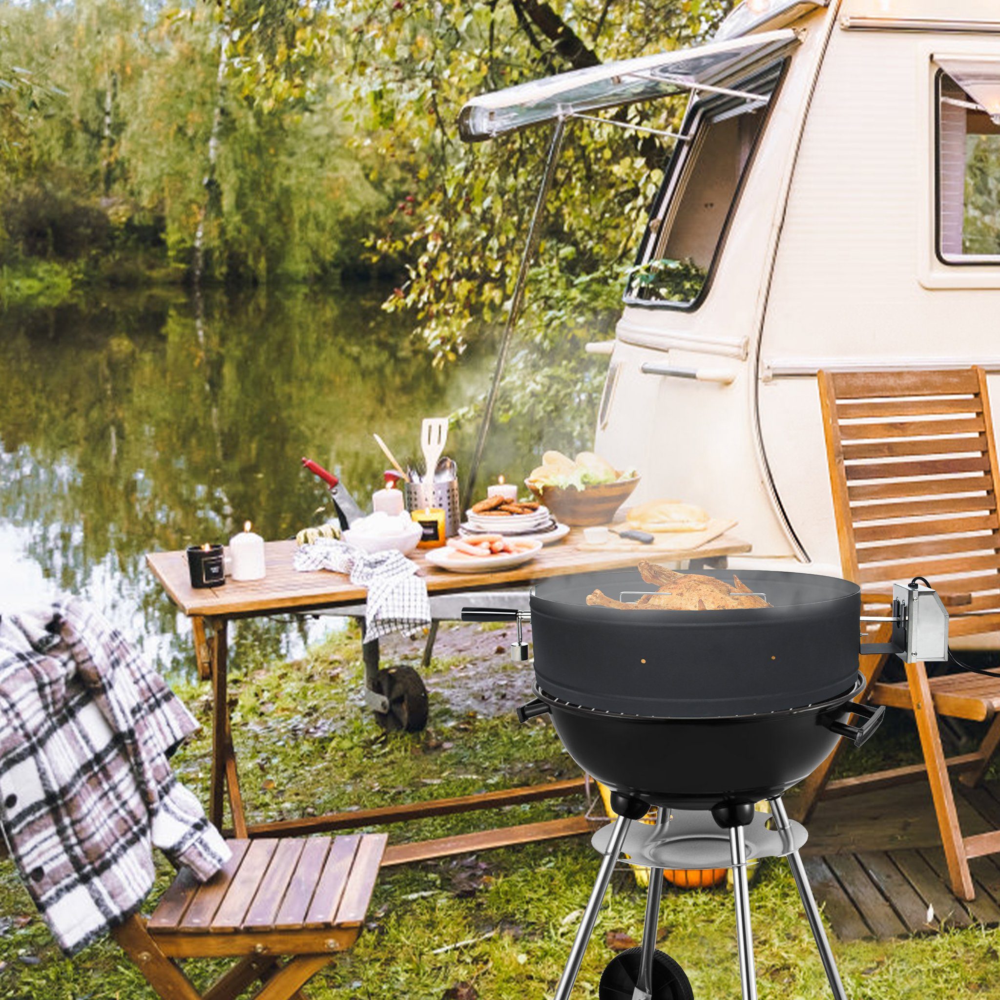 Drehspieß mit AUFUN Grillspieß Backofenrost BBQ Universal für Motor