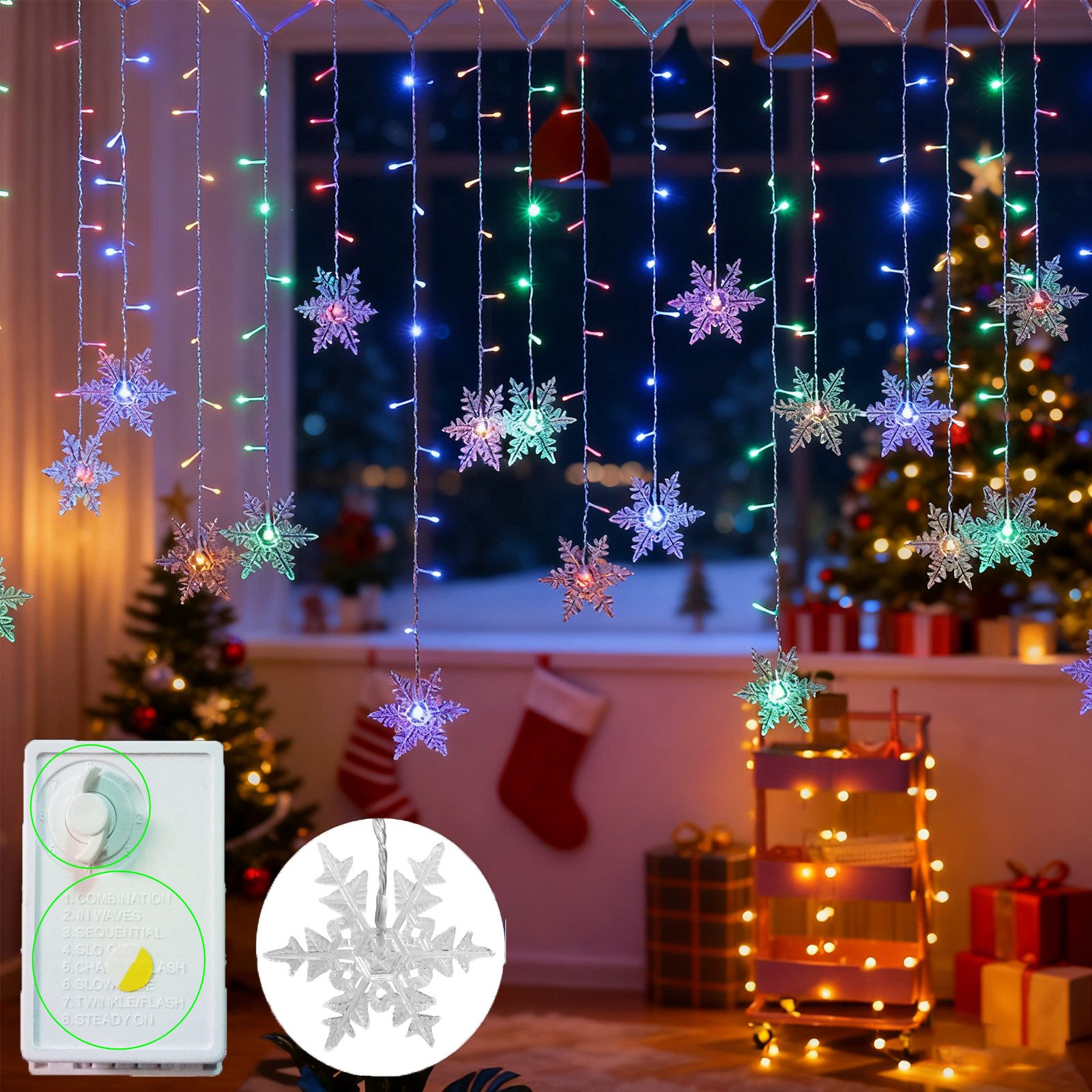 Qualra Lichtervorhang 96LEDs Schneeflocke Lichtervorhang Weihnachtsbeleucht günstig online kaufen