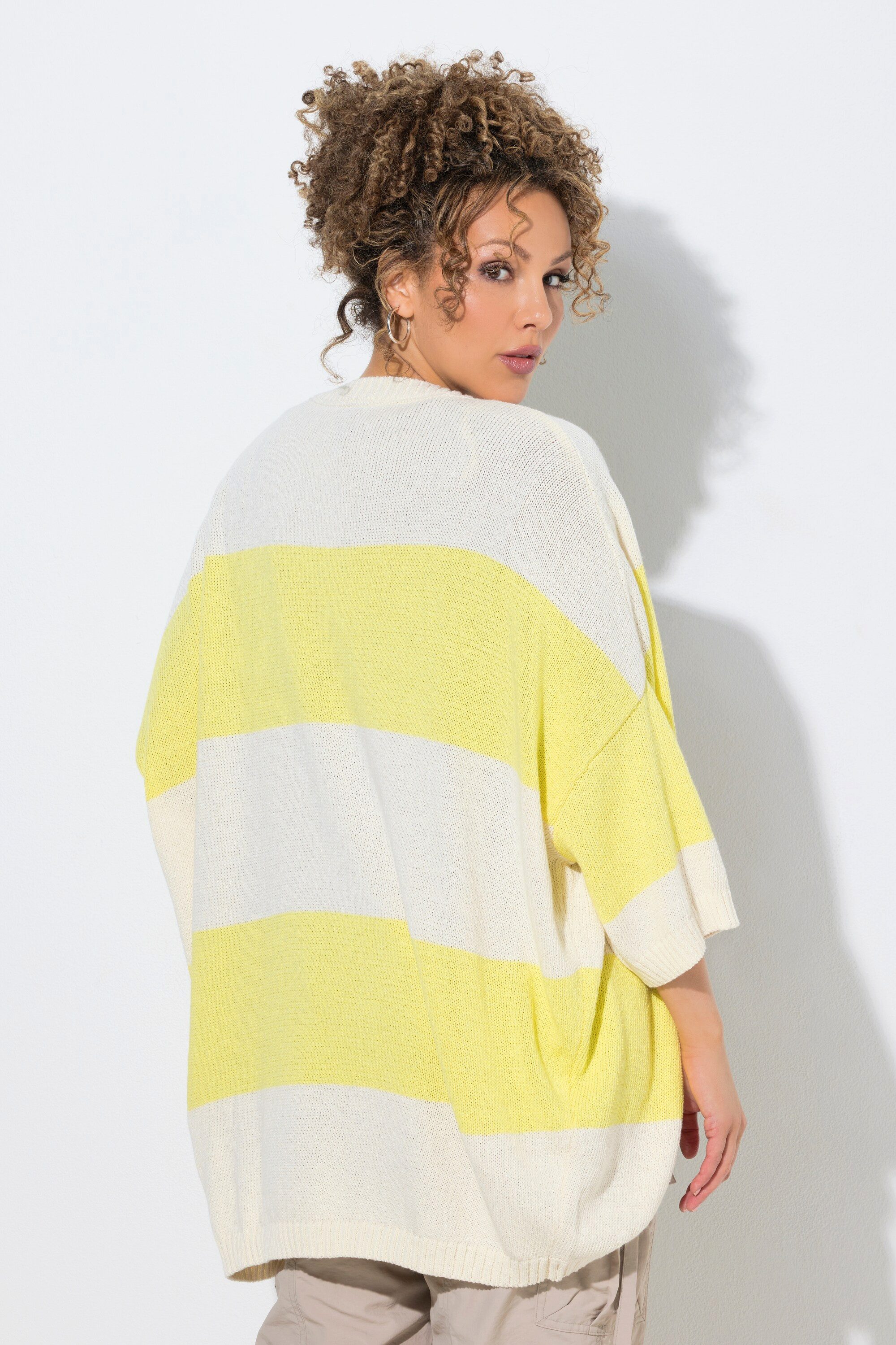 Ulla Popken Strickjacke Strickjacke Streifen Egg-Shape 3/4-Fledermausarm