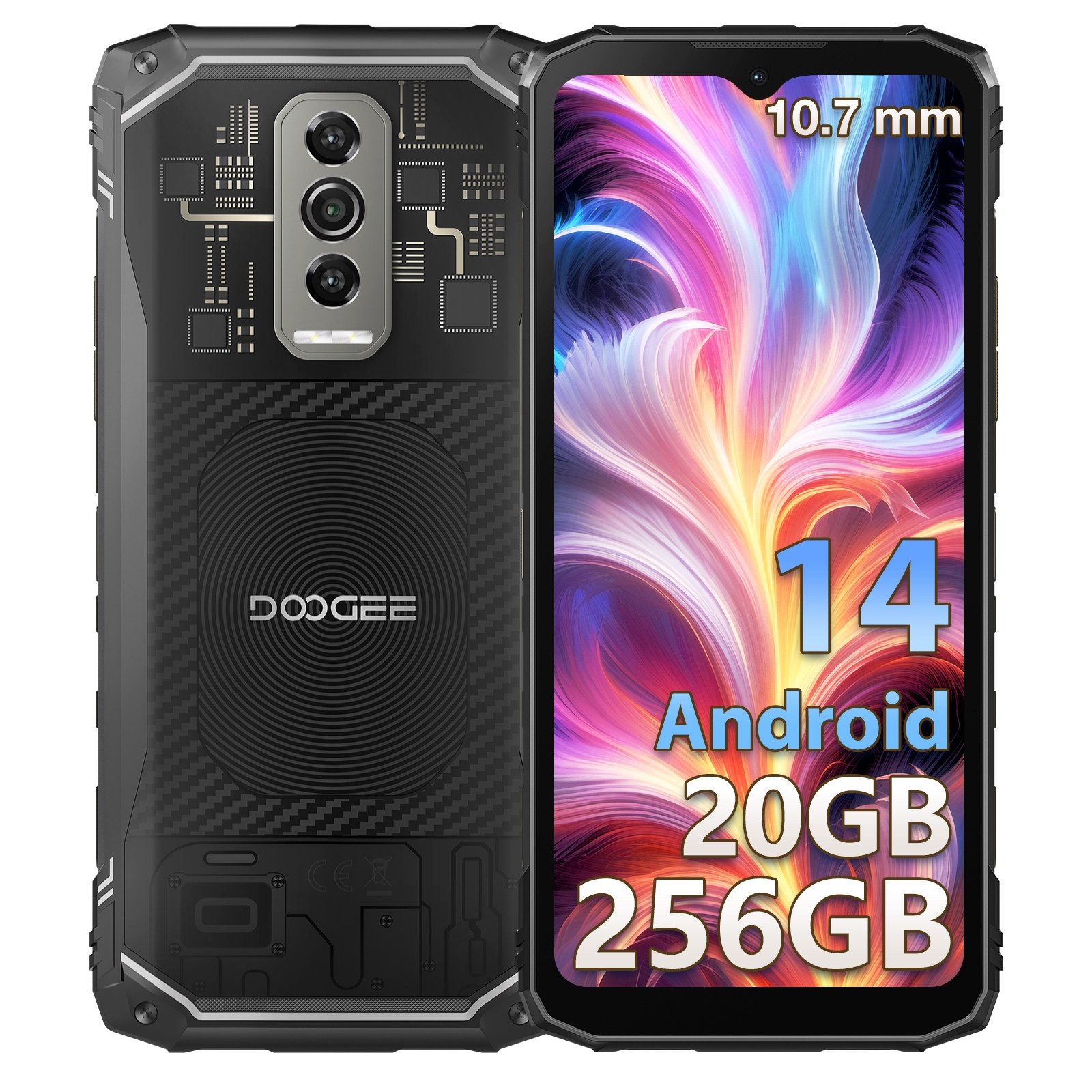 DOOGEE BLADE10ULTRA inkl., 256GB,50MP, 5150mAh Outdoor Handy Smartphone (6.56 Zoll, 256 GB Speicherplatz, 50 MP Kamera, 8GB RAM + 256GB ROM, Android 14, IP68 Wasserdicht/NFC/Face ID/GPS)