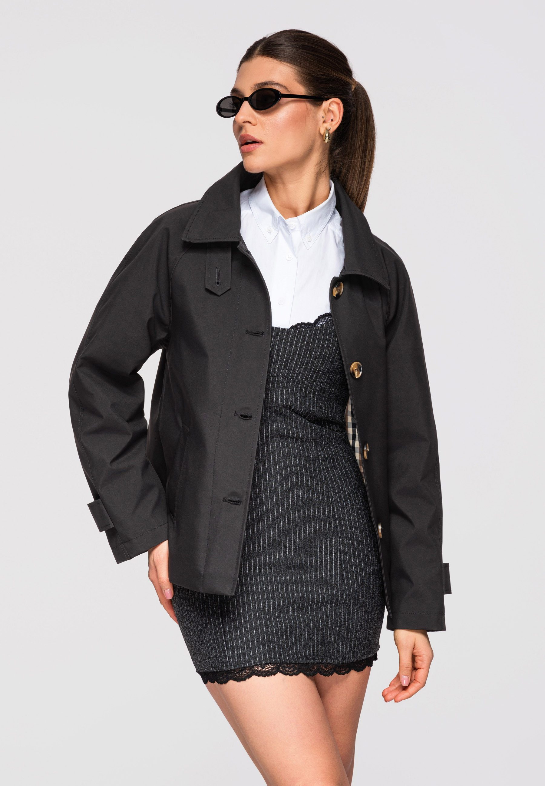 OMBRE Trenchcoat Eleganter Damen-Kurzmantel im klassischen Stil Gerader, leicht oversized geschnittener Fit