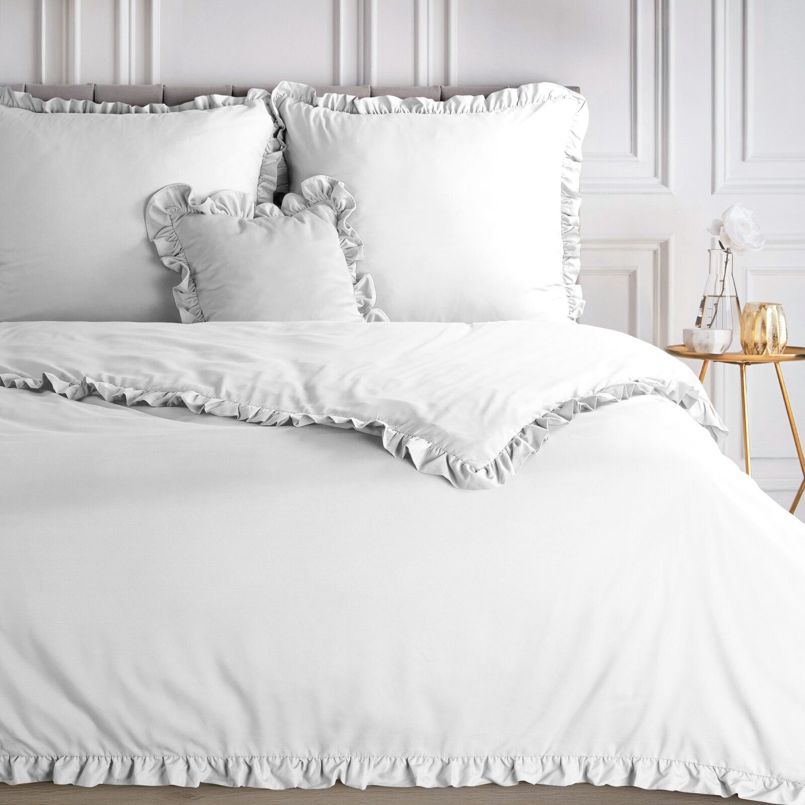 Design91 Bettwäsche, Polyester, 3 teilig, mit Rüschen