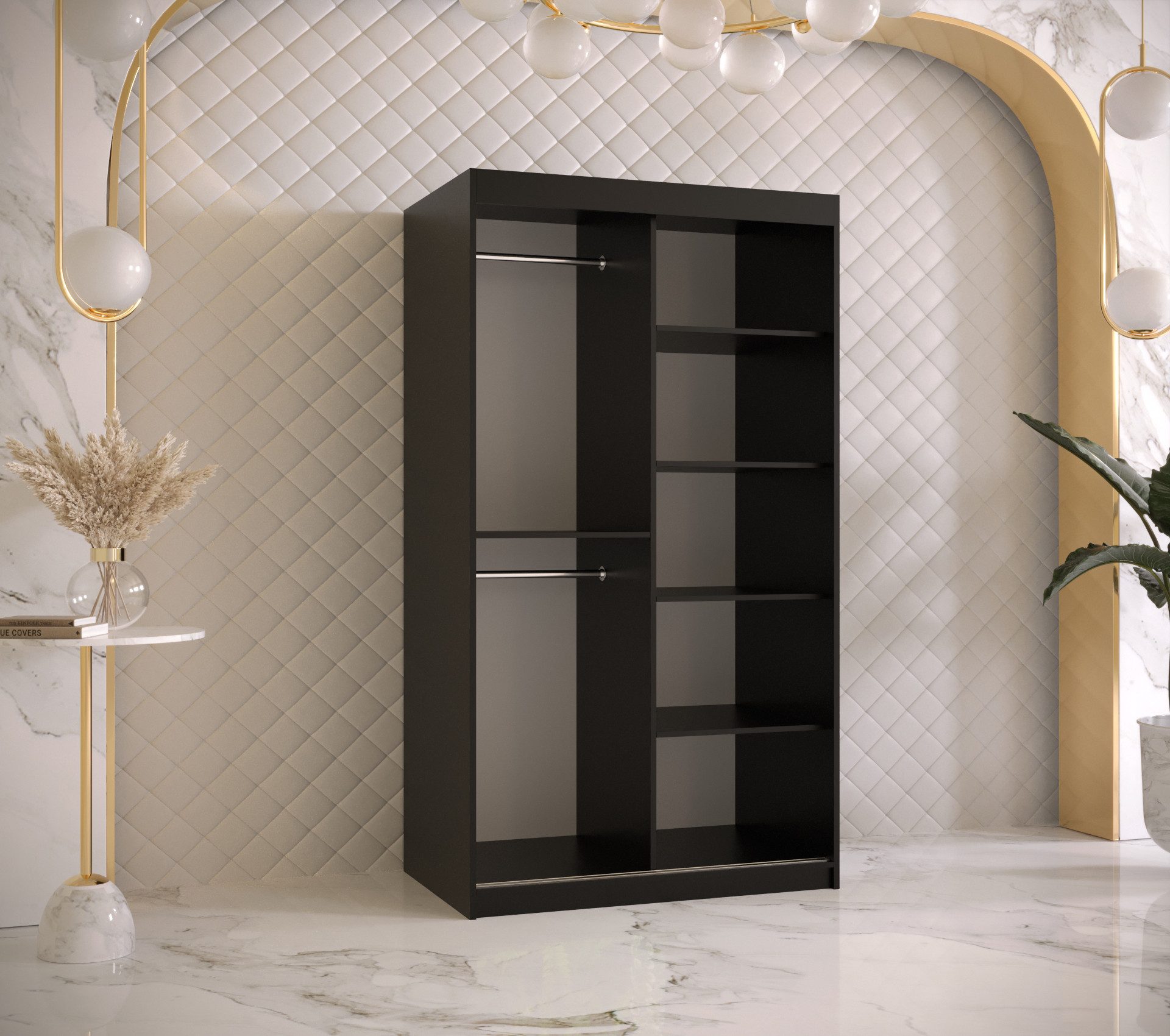 ABIKS MÖBEL Schwebetürenschrank RIFLO WAVE 2 Schlafzimmerschrank - mit Schiebetüren, Kleiderstange