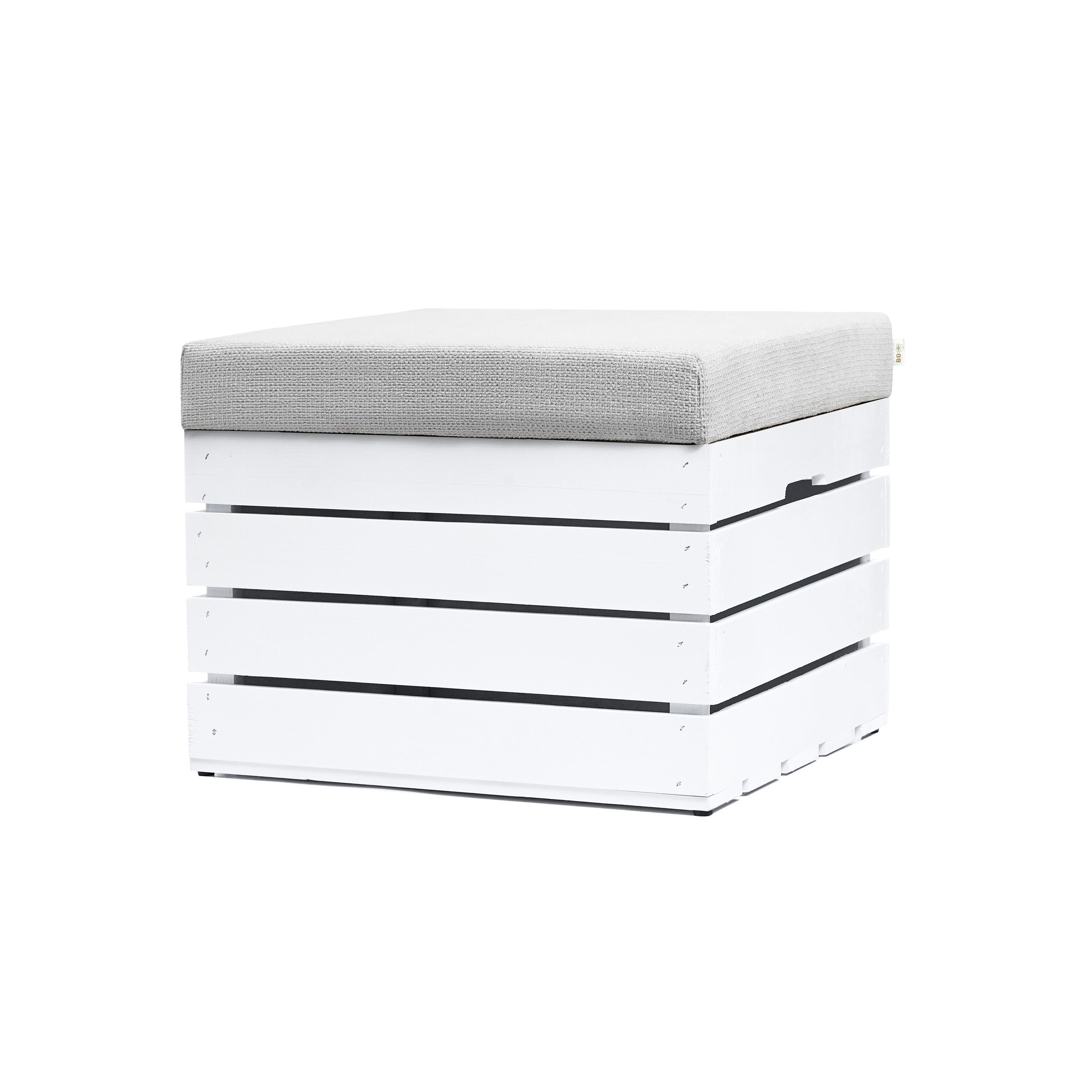 GrandBox Dekokiste Sitzhocker mit Stauraum 37x40x50 mit Polster - weiß lackiert (1er Set)