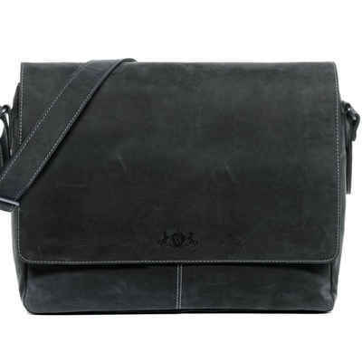 SID & VAIN Messenger Bag Leder Umhängetasche Unisex SPENCER, Laptoptasche 15 Zoll Echtleder, Businesstasche Damen Herren grau