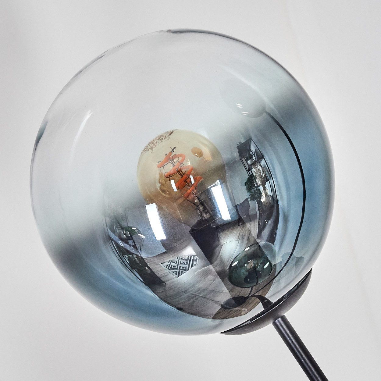 hofstein Stehlampe Stehlampe aus Metall/Glas in Schwarz/Blau/Grün/Kupfer/Klar, Stehleuchte im Retro-Design (Schirme 15cm), Fußschalter, 170cm, E14