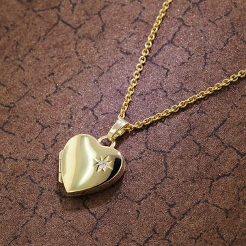 trendor Kette mit Anhänger Medaillon mit Diamant Gold 333/8kt mit vergoldeter Silberkette