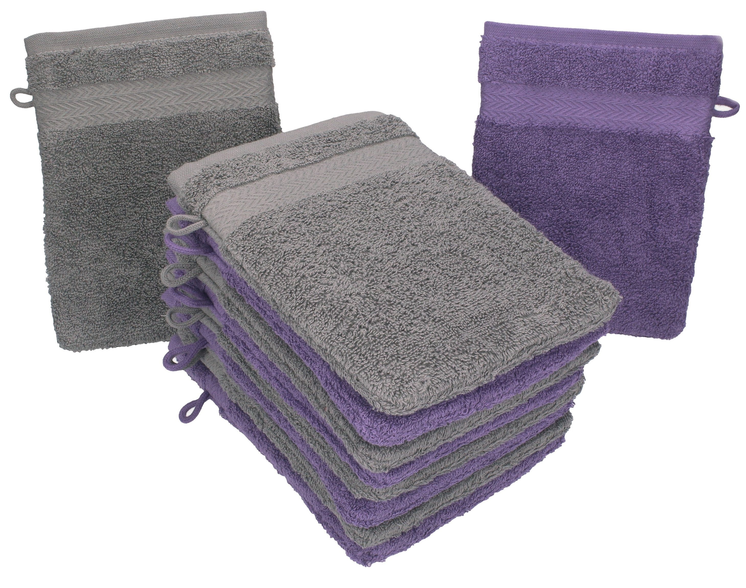 Betz Waschhandschuh 10 Stück Waschhandschuhe Premium 100% Baumwolle Waschlappen Set 16x21 cm Farbe lila und anthrazit