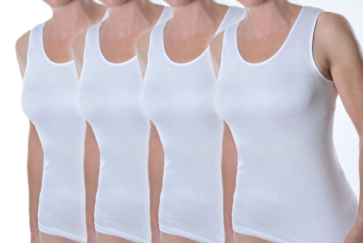Toker Collection® Achselhemd Damen Unterhemd mit Satinkante (4 Stück) reine Baumwolle mit Satinkante