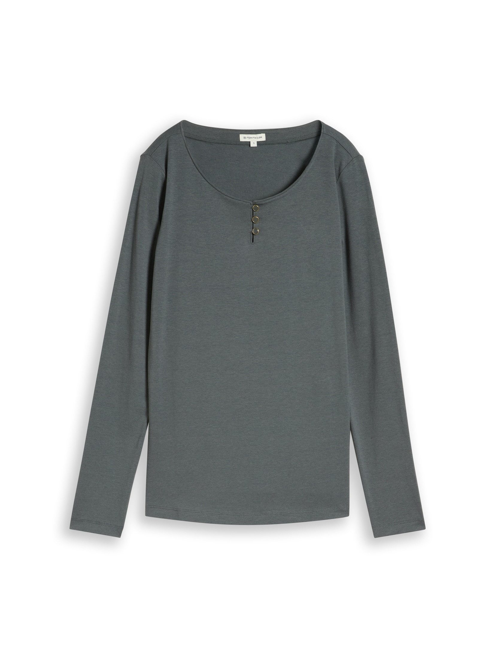 TOM TAILOR Langarmshirt T-Shirt (im Einserpack) Slim Fit Langarmshirt mit Knopfleiste