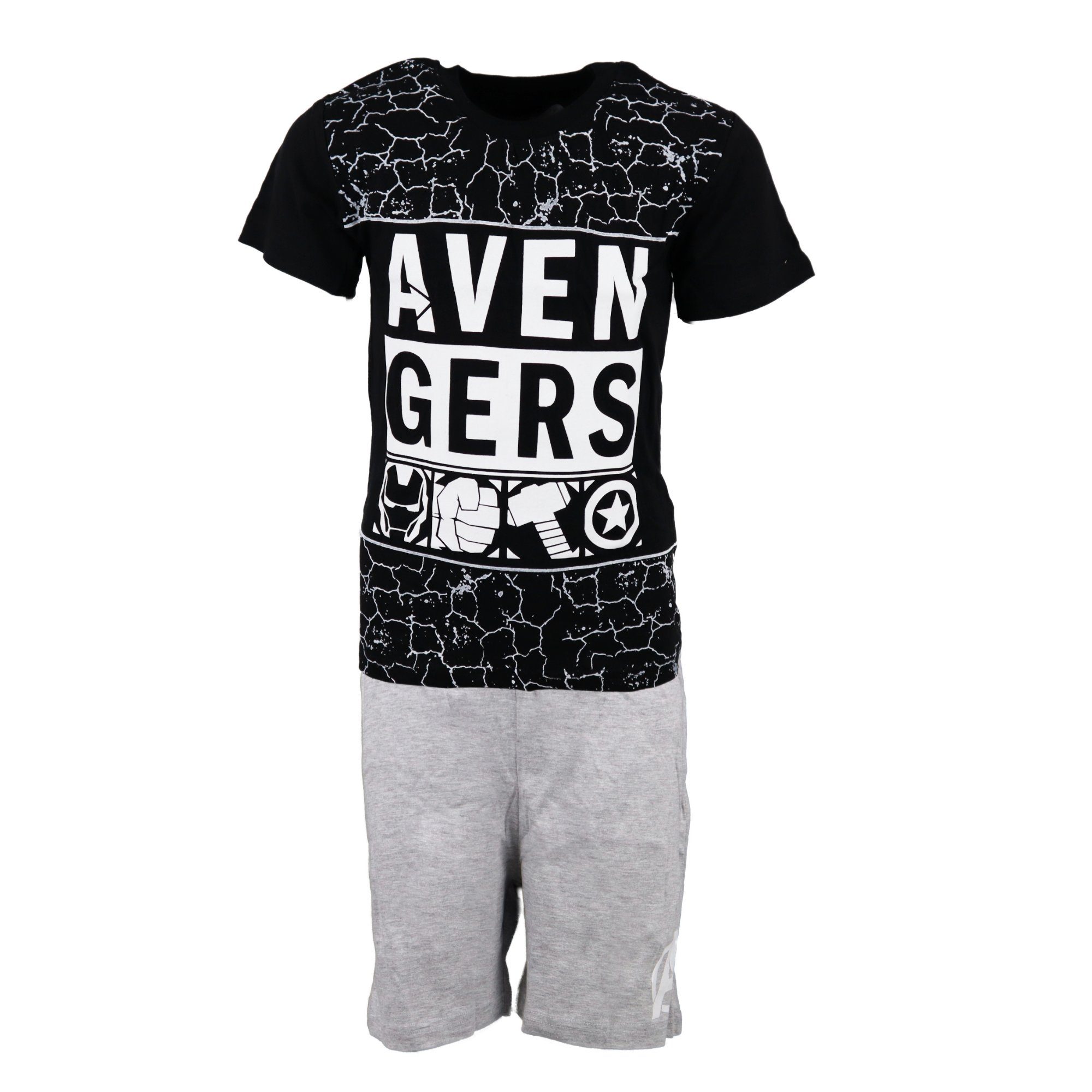 Schwarz bis 134 kurzarm Kinder Schlafanzug MARVEL Pyjama Avengers Gr. Marvel 164