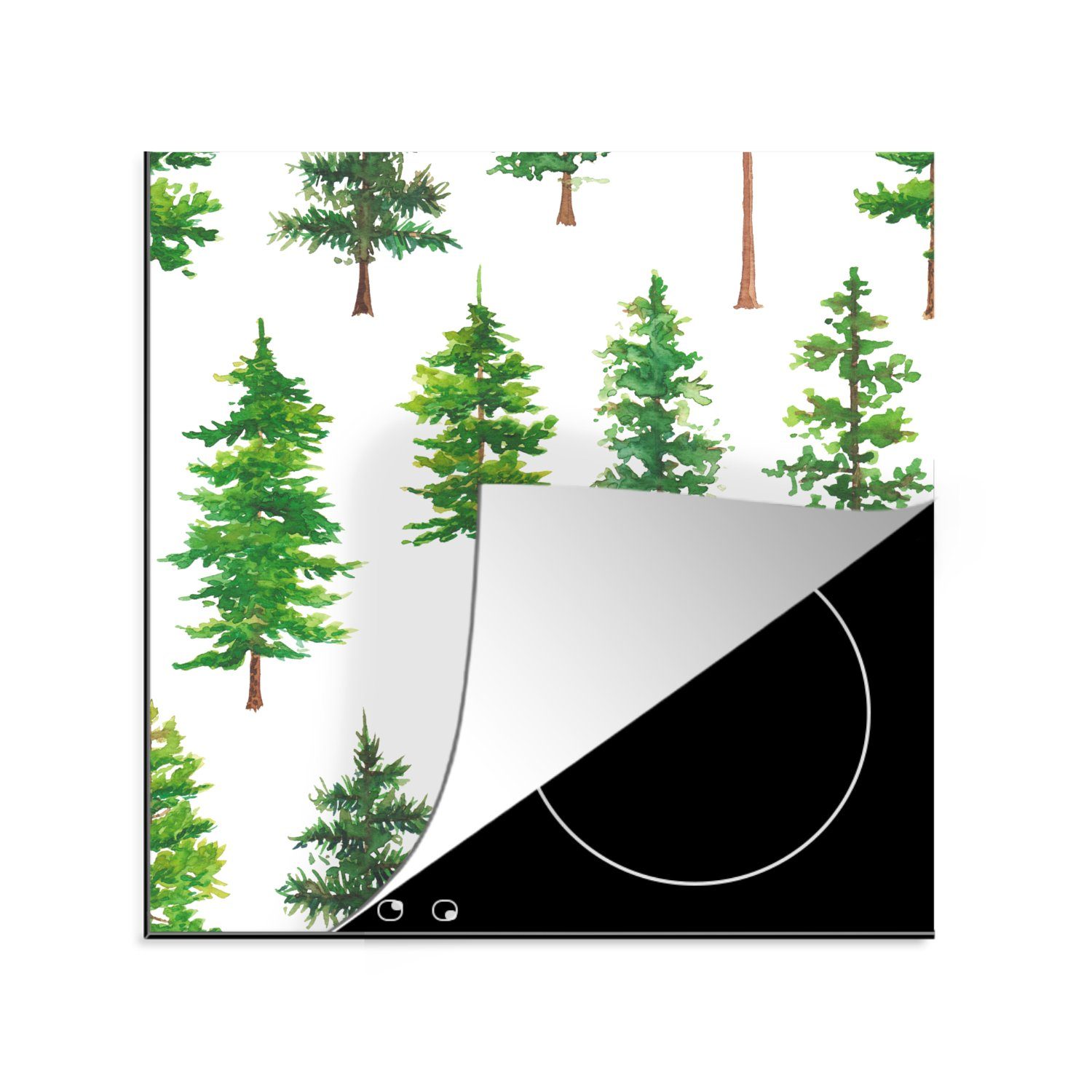 MuchoWow Herdblende-/Abdeckplatte Aquarell - Bäume - Muster, Vinyl, (1 tlg), 78x78 cm, Ceranfeldabdeckung, Arbeitsplatte für küche
