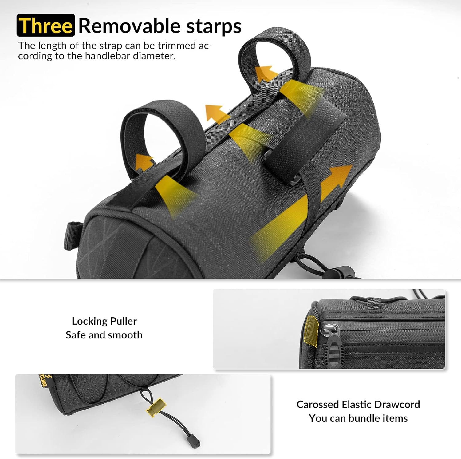 ROCKBROS Lenkertasche Multifunktionale Fahrradtasche Lenker Aufbewahrungstasche, mit Schultergurt für MTB, Rennrad Schwarz ca.2,4L