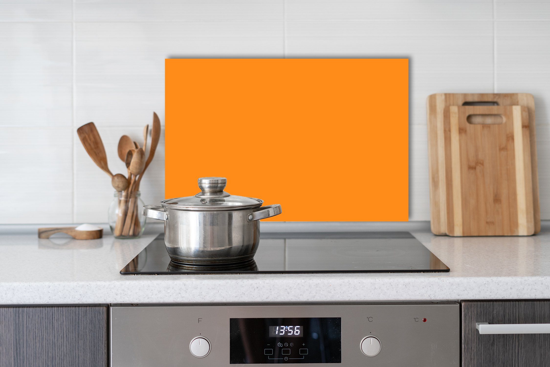 Orange (1-tlg), Spüle, - für Fliesenschutz - cm - Herdspritzschutz Spritzschutz Farben Verschiedene Einfarbig Herd Küchenrückwand - Alu-Dibond queence - & 60x40x0,3